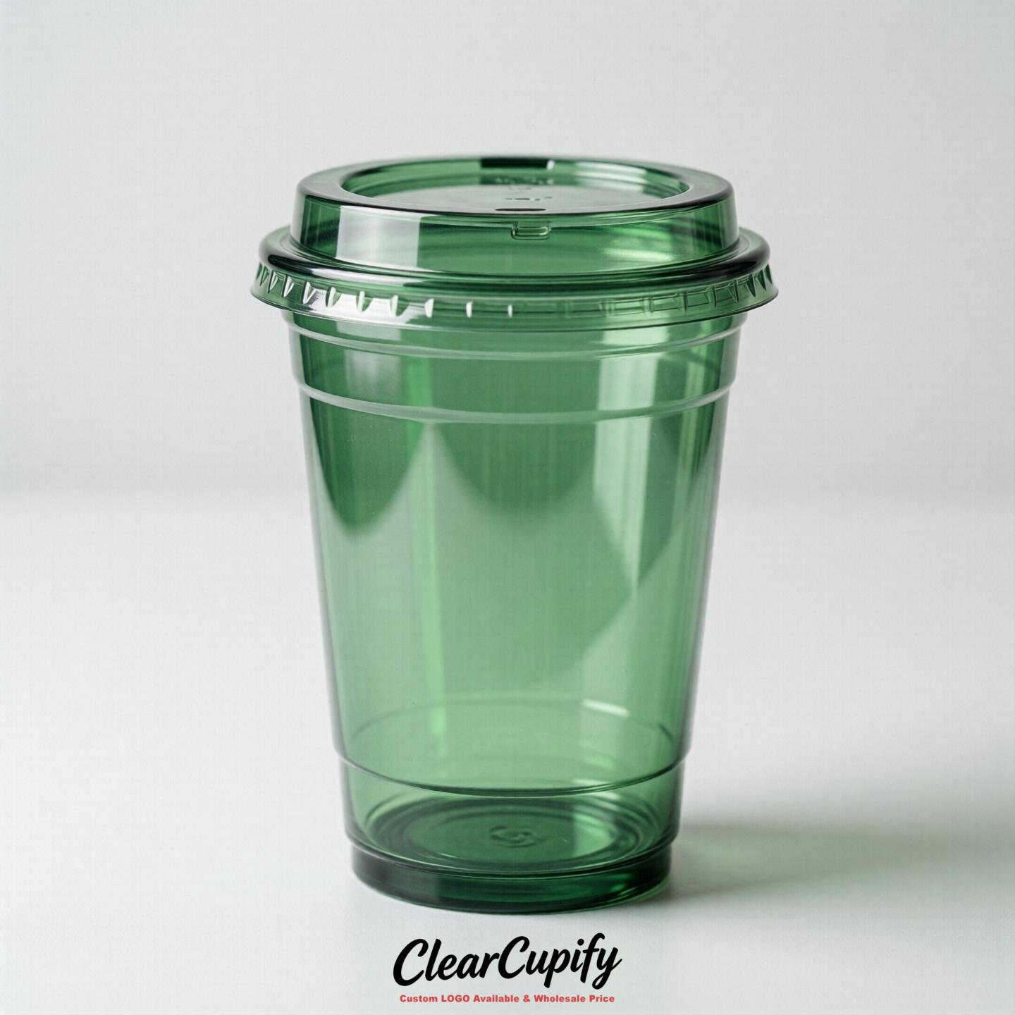 Blank Translucent Green Clear Plastic Cups with Lids - Choice of PET/PP/PLA