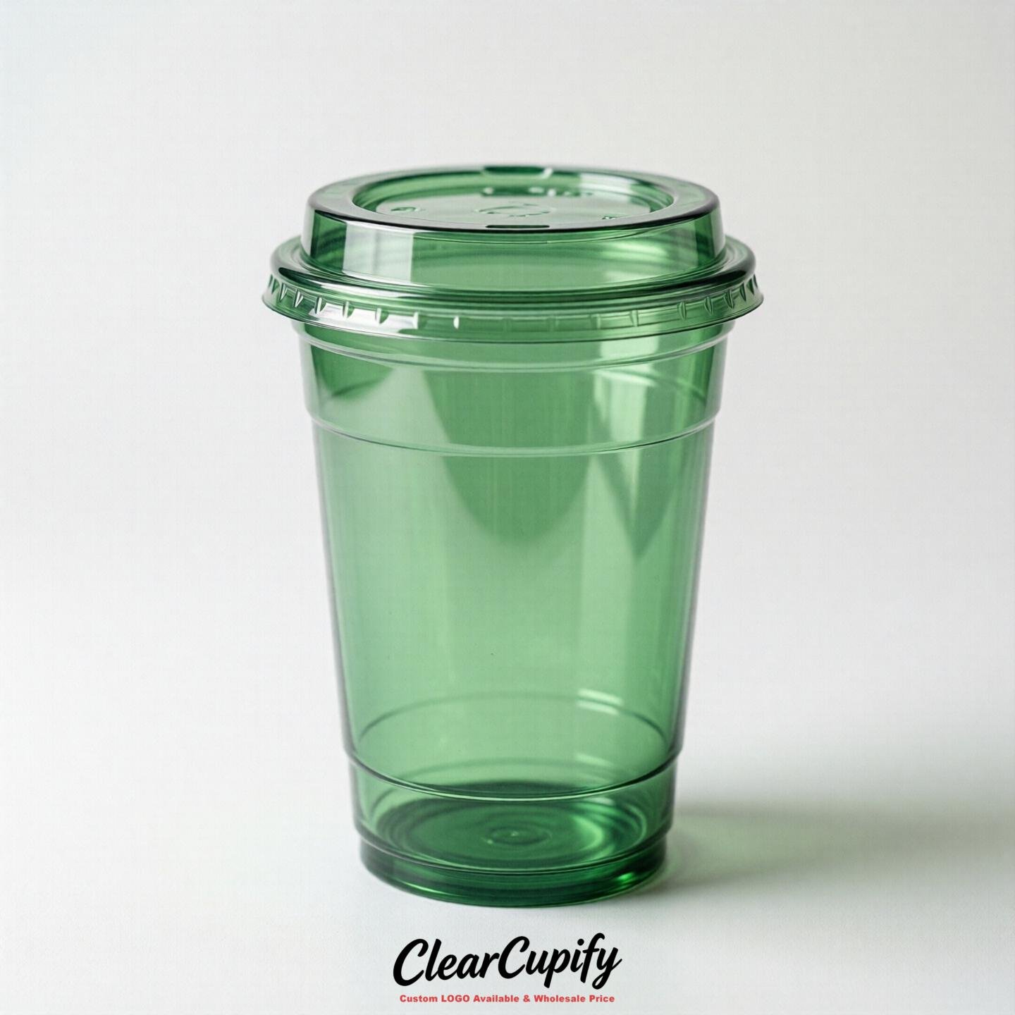Blank Translucent Green Clear Plastic Cups with Lids - Choice of PET/PP/PLA