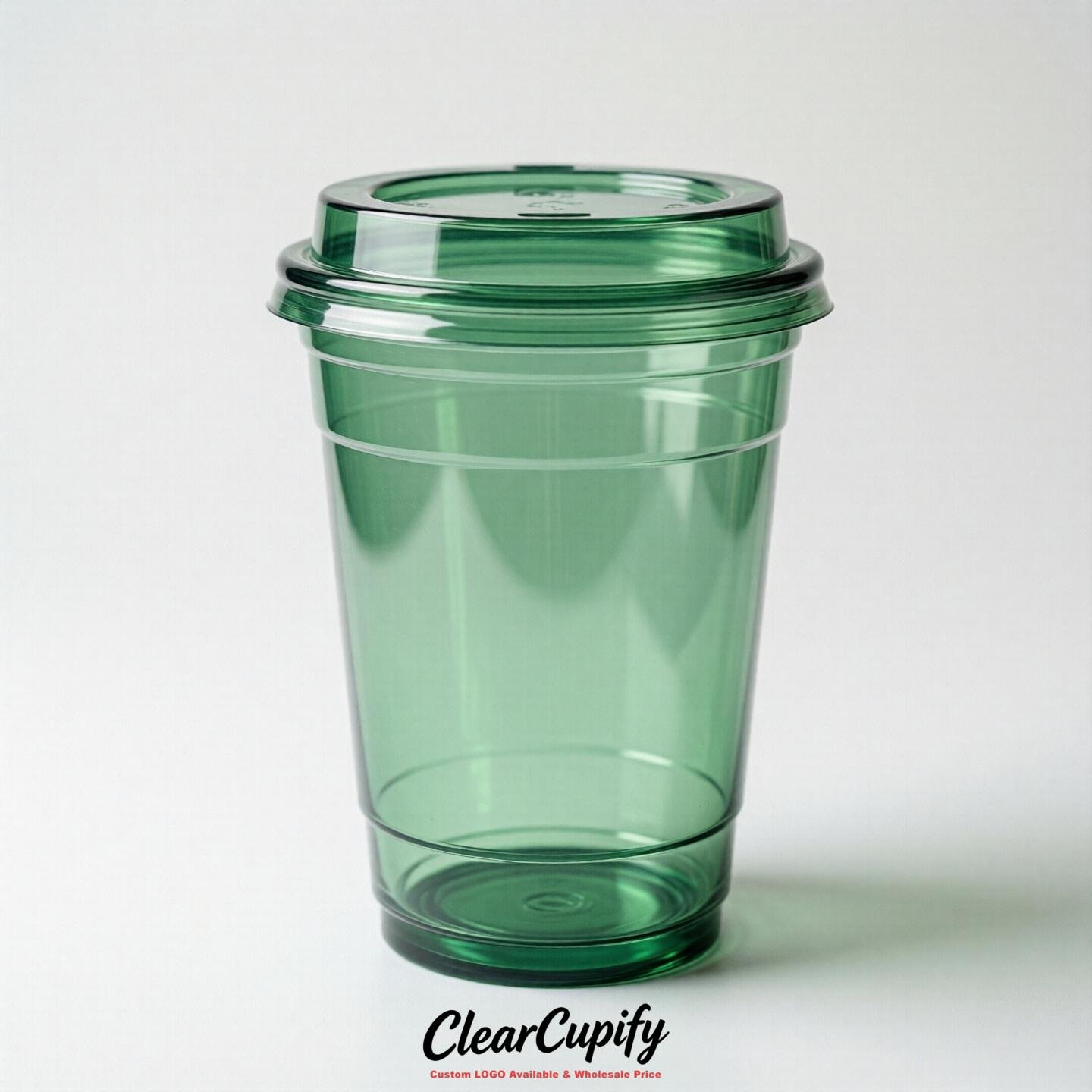 Blank Translucent Green Clear Plastic Cups with Lids - Choice of PET/PP/PLA