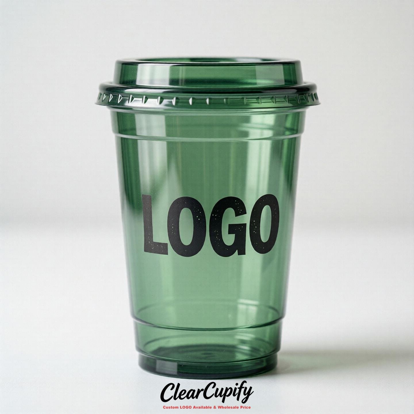 Green Clear Plastic Cups with Custom Logo 12oz / 16oz / 20oz / 24oz / 32oz