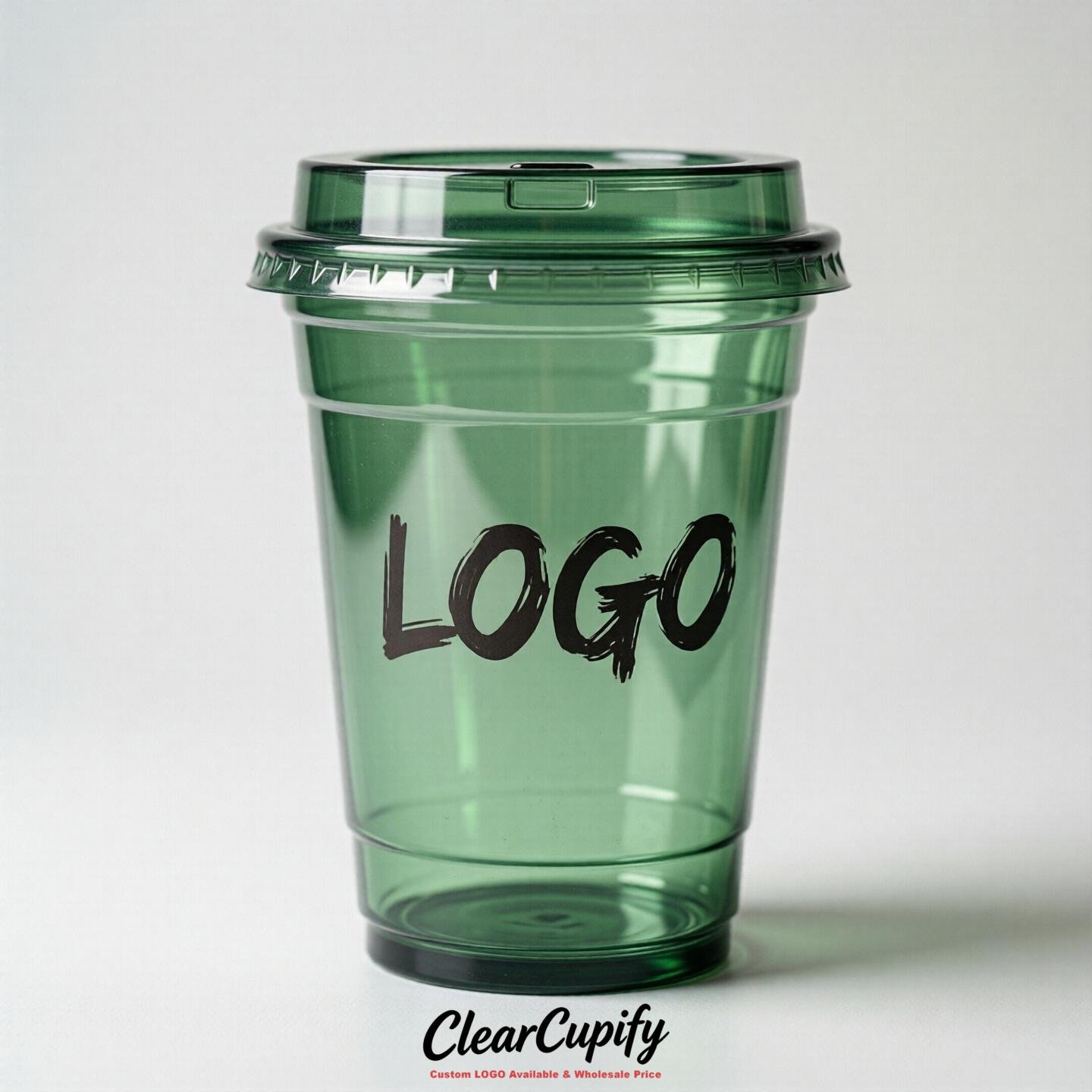 Green Clear Plastic Cups with Custom Logo 12oz / 16oz / 20oz / 24oz / 32oz