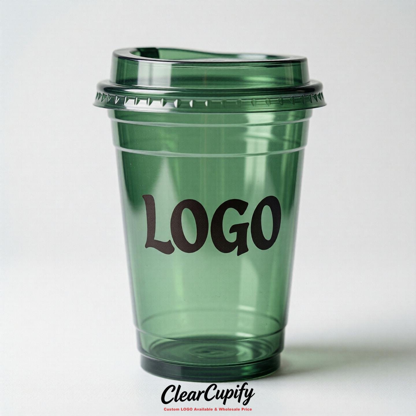 Green Clear Plastic Cups with Custom Logo 12oz / 16oz / 20oz / 24oz / 32oz