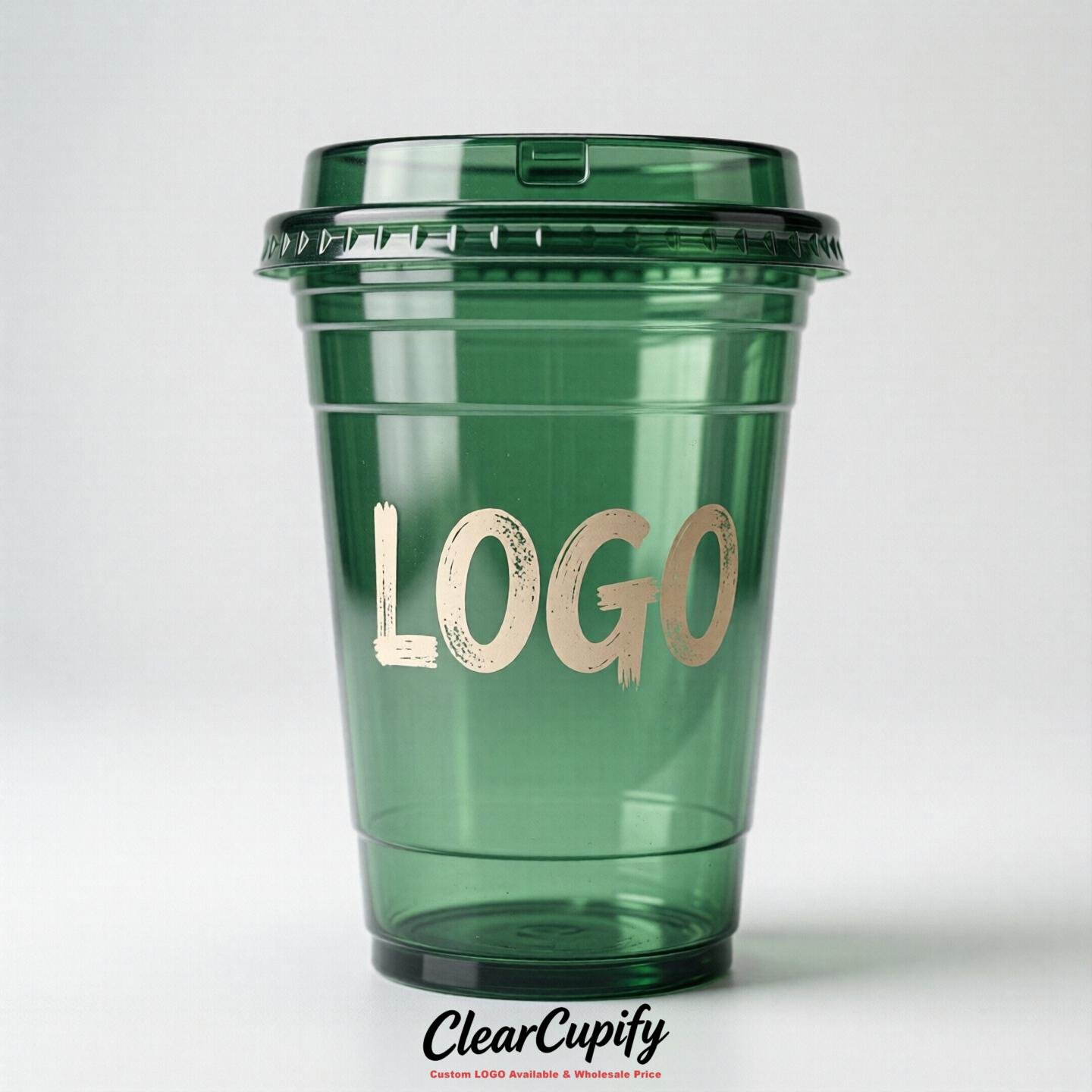 Green Clear Plastic Cups with Custom Logo 12oz / 16oz / 20oz / 24oz / 32oz