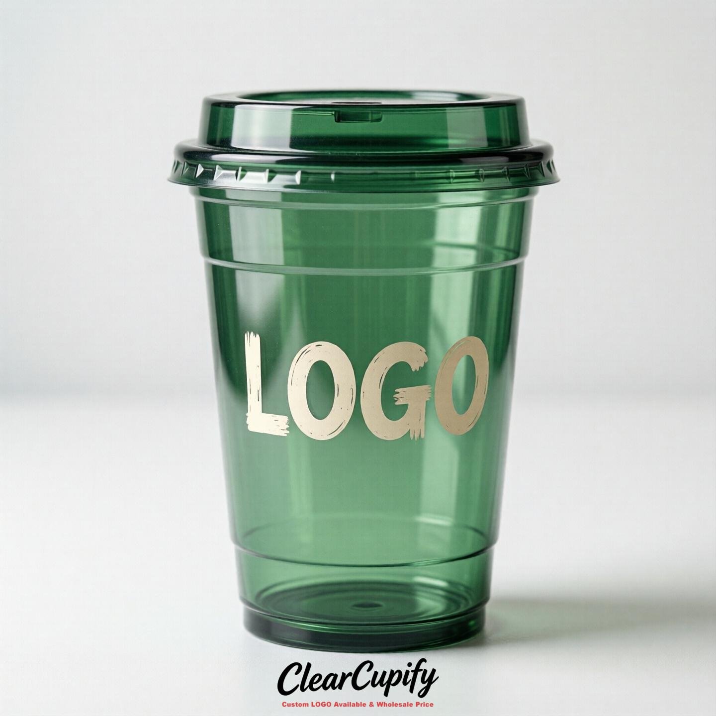 Green Clear Plastic Cups with Custom Logo 12oz / 16oz / 20oz / 24oz / 32oz