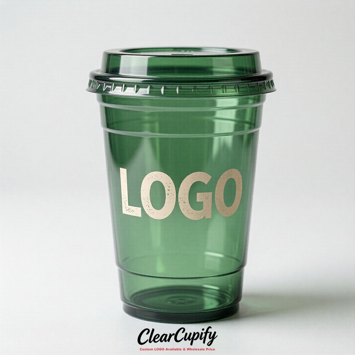 Green Clear Plastic Cups with Custom Logo 12oz / 16oz / 20oz / 24oz / 32oz