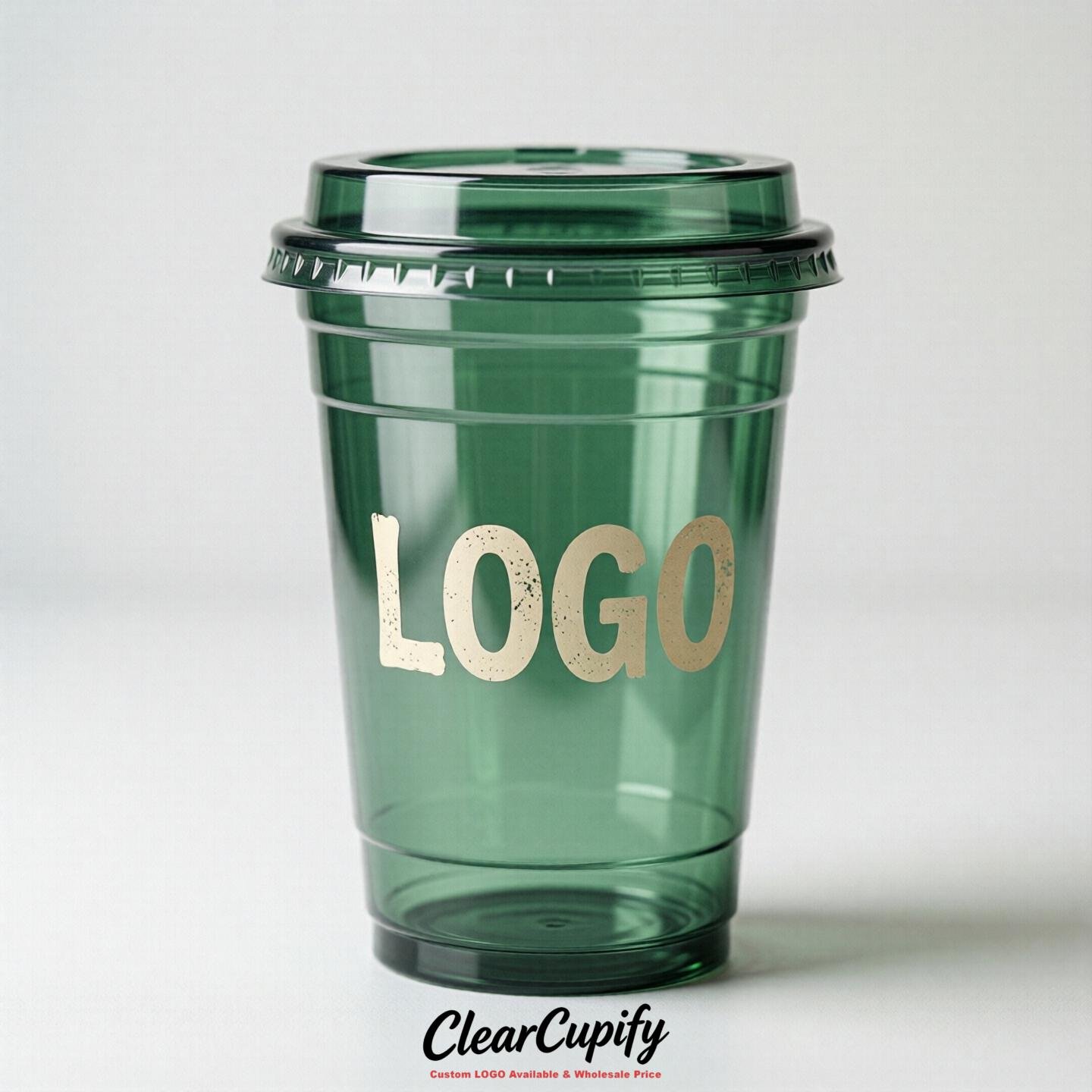 Green Clear Plastic Cups with Custom Logo 12oz / 16oz / 20oz / 24oz / 32oz