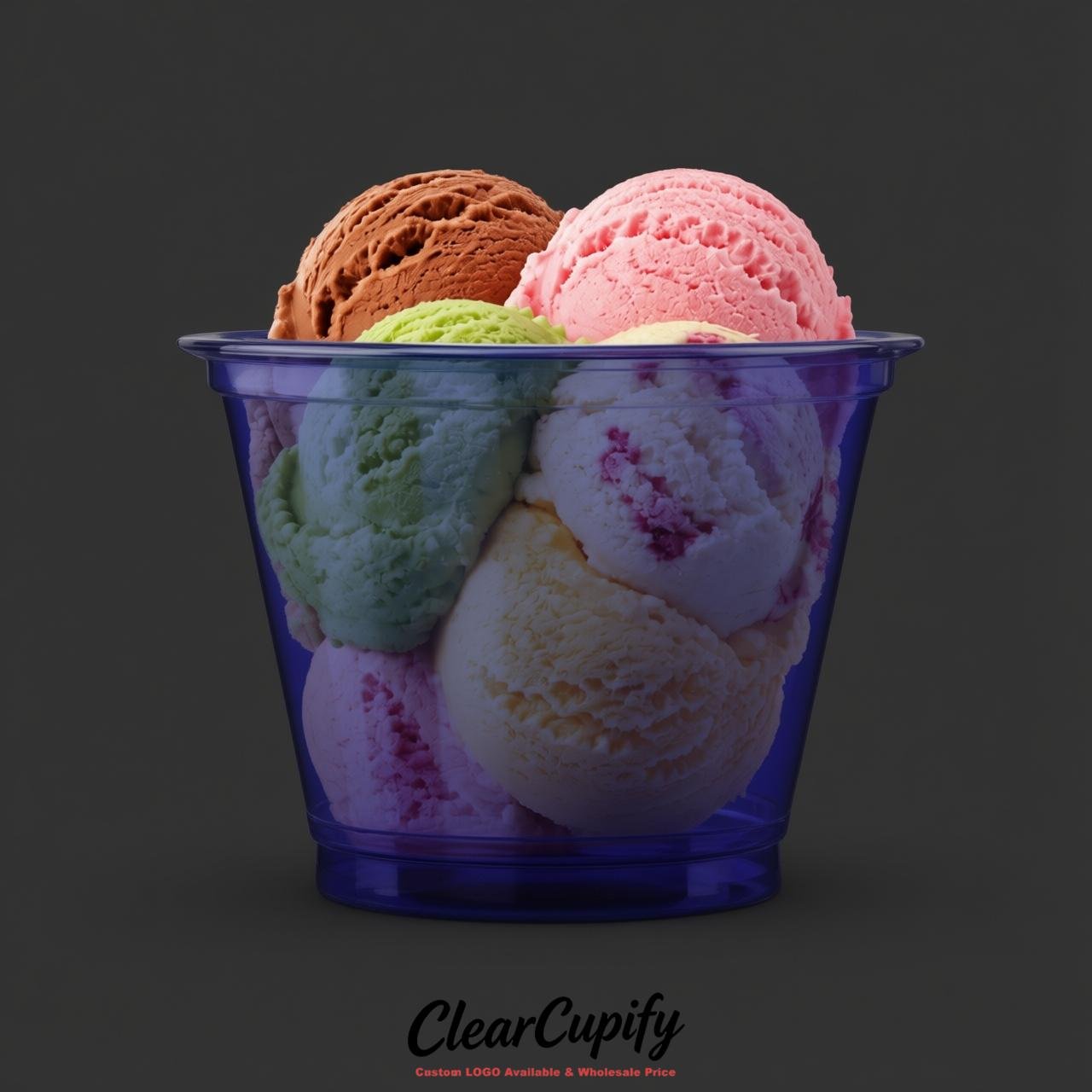 Indigo Clear Plastic Ice Cream Cups Wholesale with Custom Logo