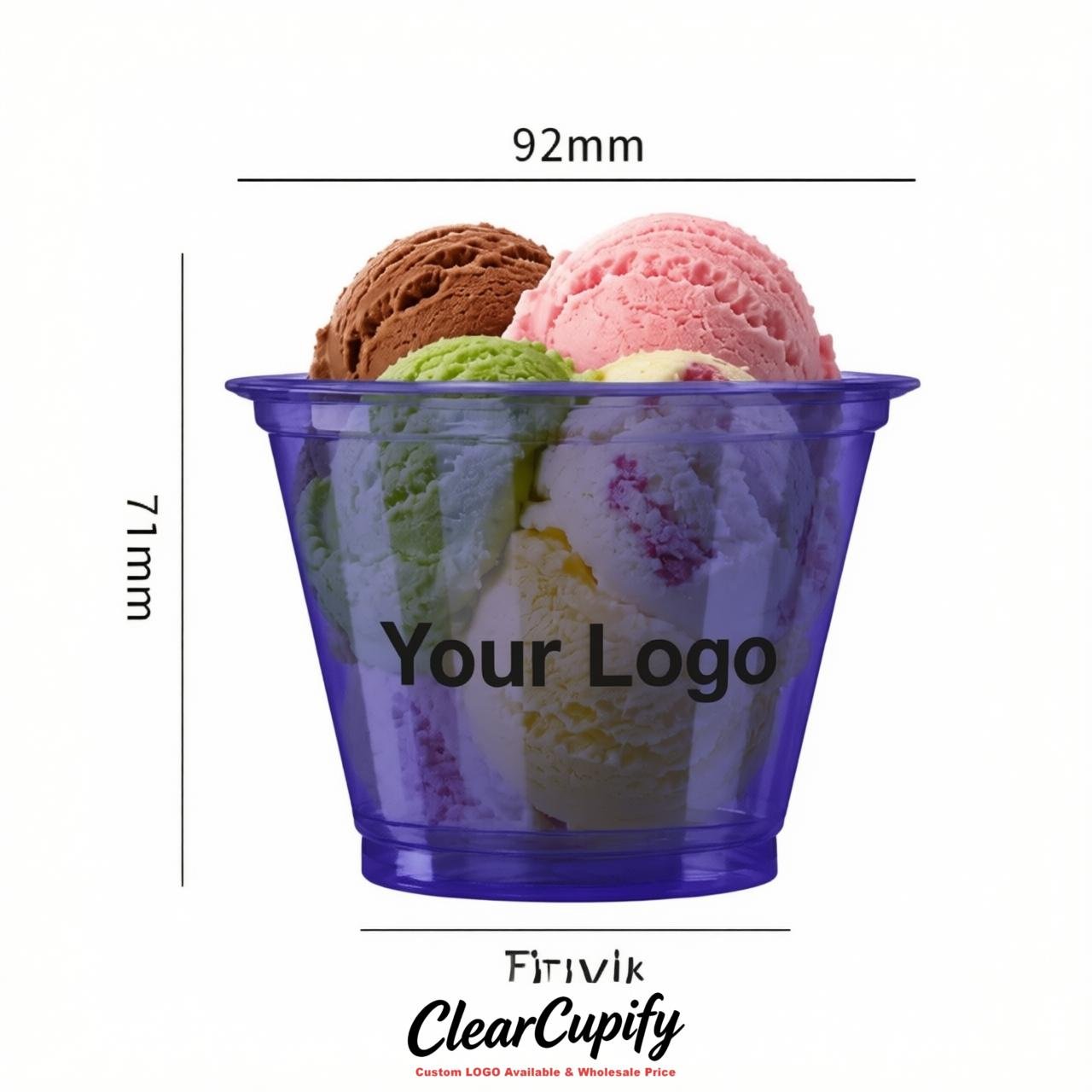 Indigo Clear Plastic Ice Cream Cups Wholesale with Custom Logo