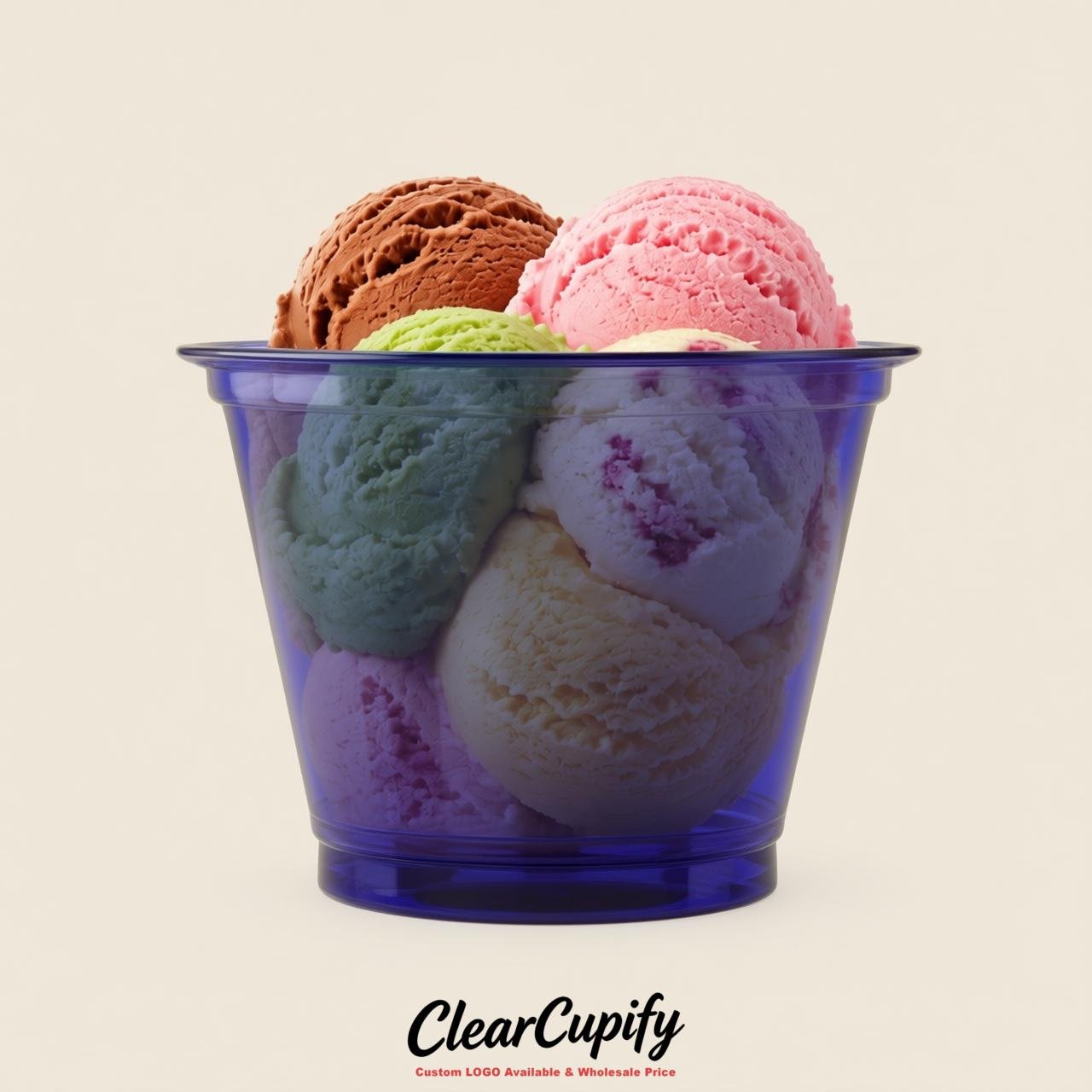 Indigo Clear Plastic Ice Cream Cups Wholesale with Custom Logo
