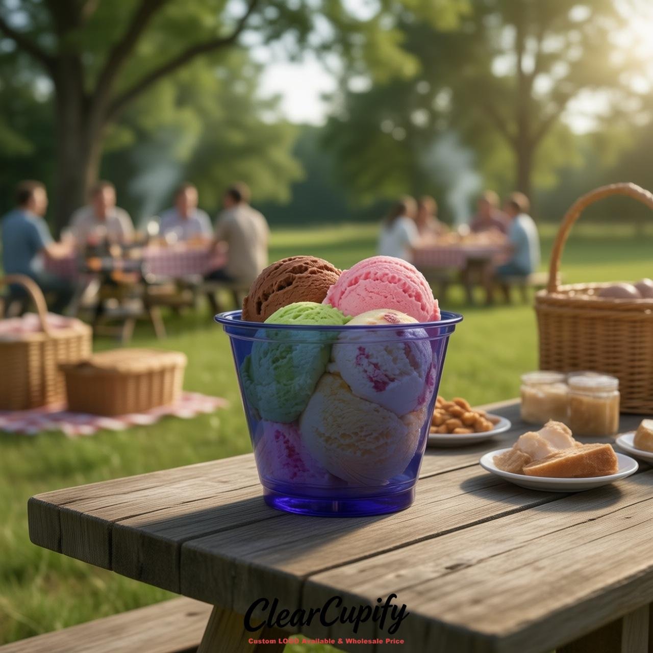 Indigo Clear Plastic Ice Cream Cups Wholesale with Custom Logo