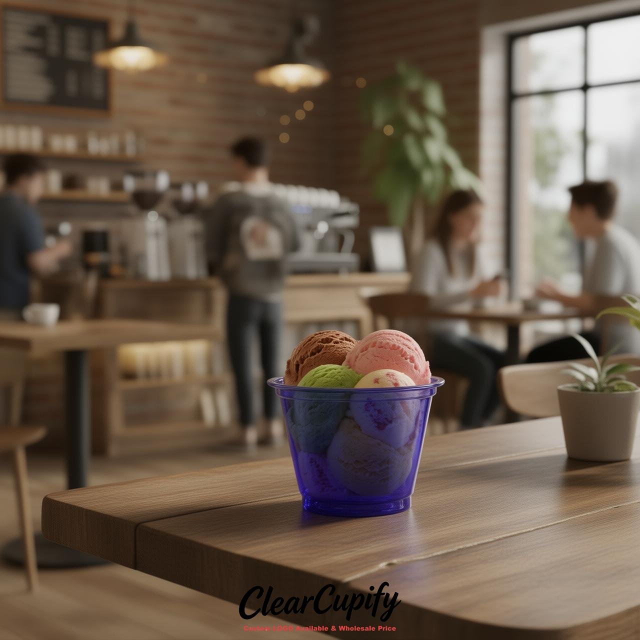Indigo Clear Plastic Ice Cream Cups Wholesale with Custom Logo
