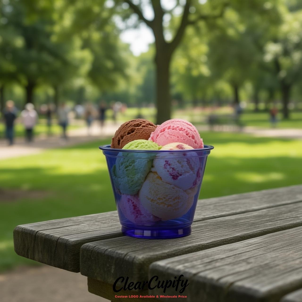 Indigo Clear Plastic Ice Cream Cups Wholesale with Custom Logo