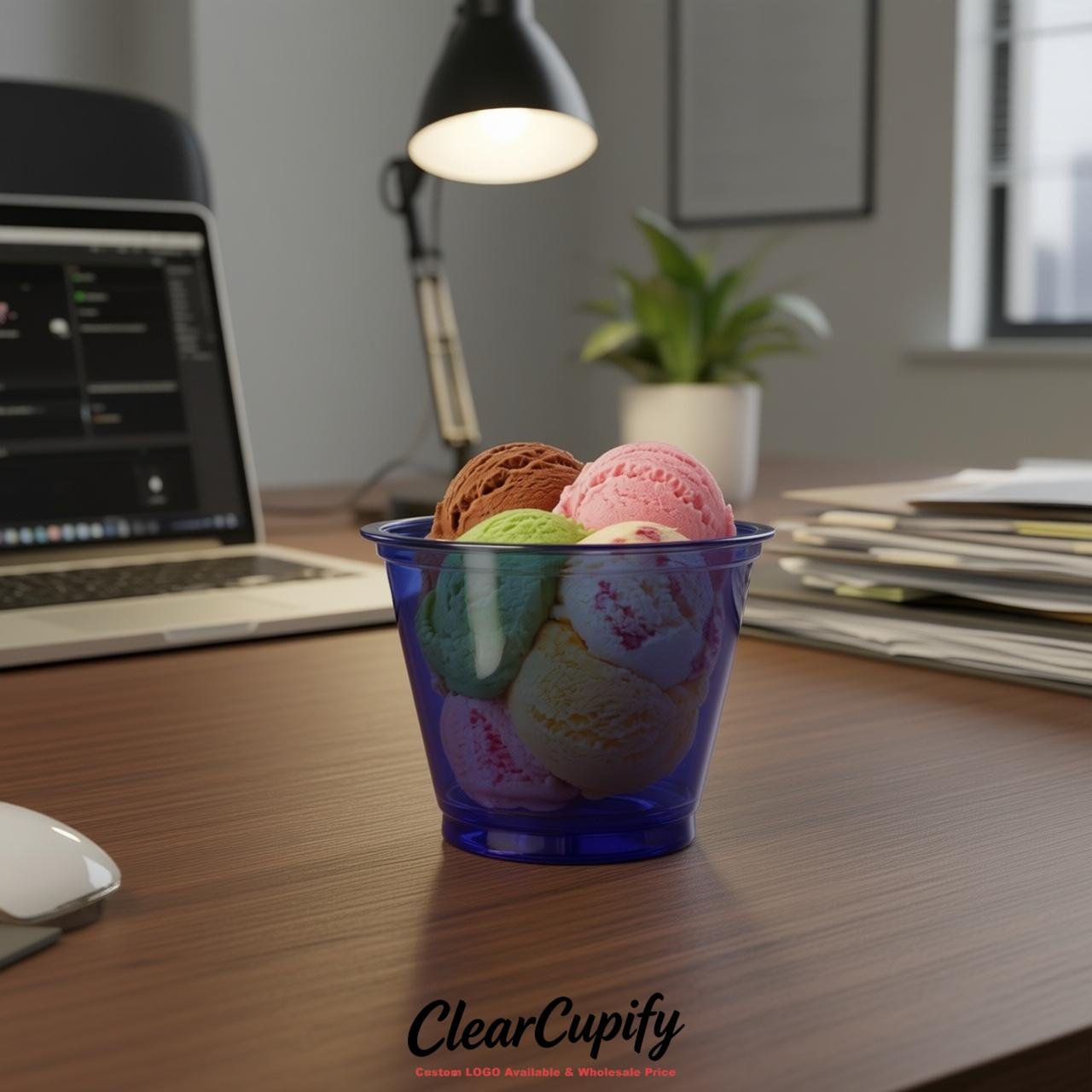Indigo Clear Plastic Ice Cream Cups Wholesale with Custom Logo