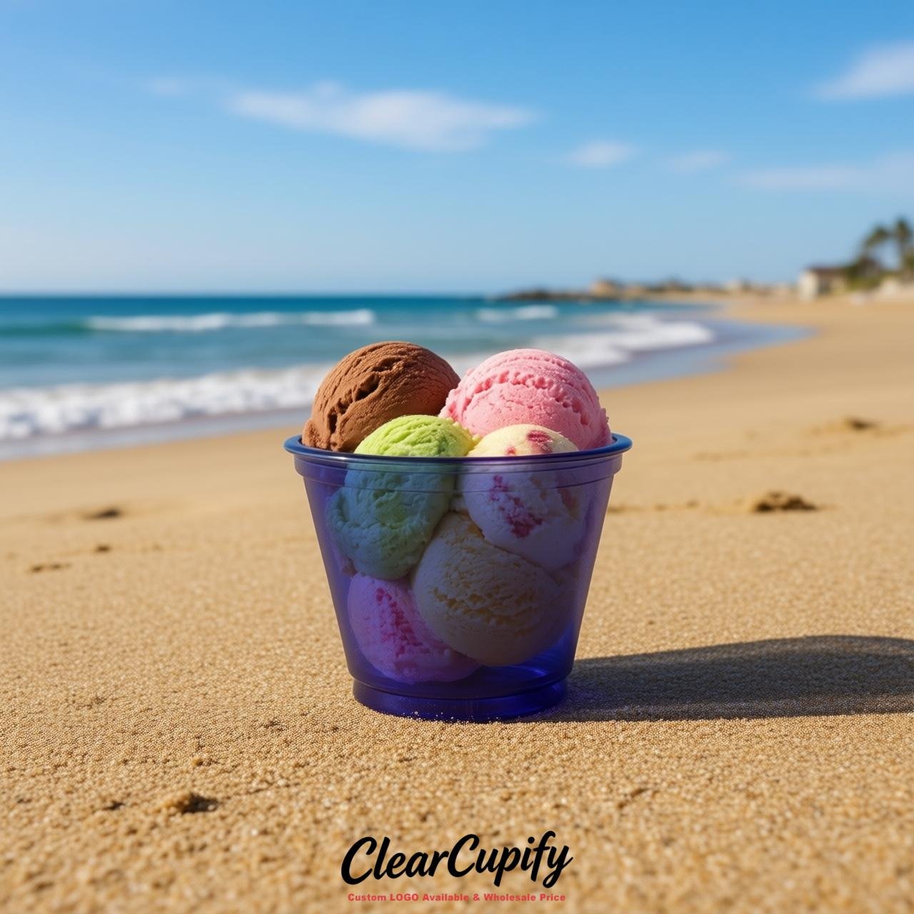 Indigo Clear Plastic Ice Cream Cups Wholesale with Custom Logo