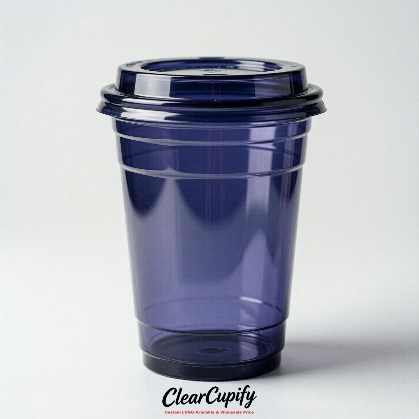 Blank Translucent Indigo Clear Plastic Cups with Lids - Choice of PET/PP/PLA