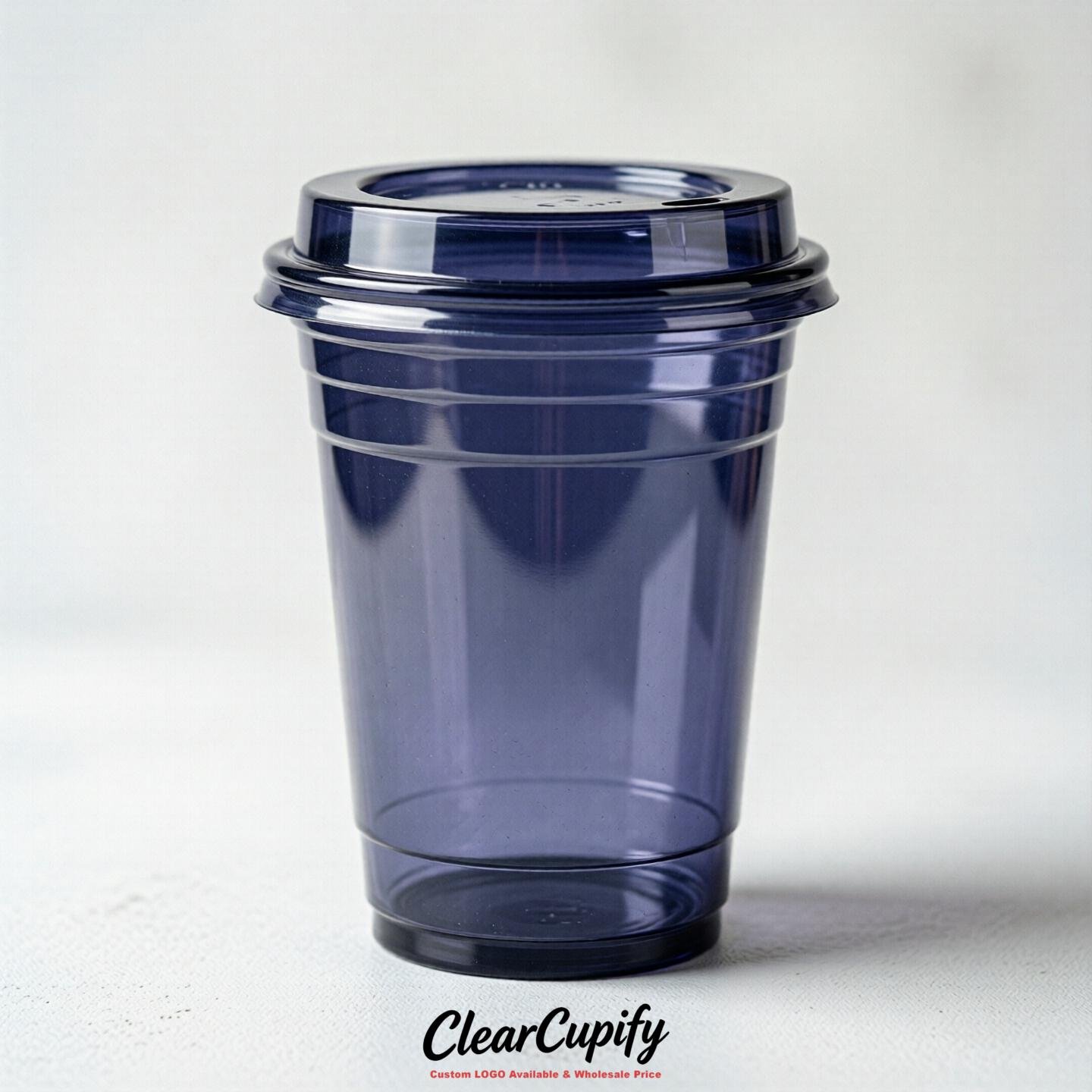 Blank Translucent Indigo Clear Plastic Cups with Lids - Choice of PET/PP/PLA