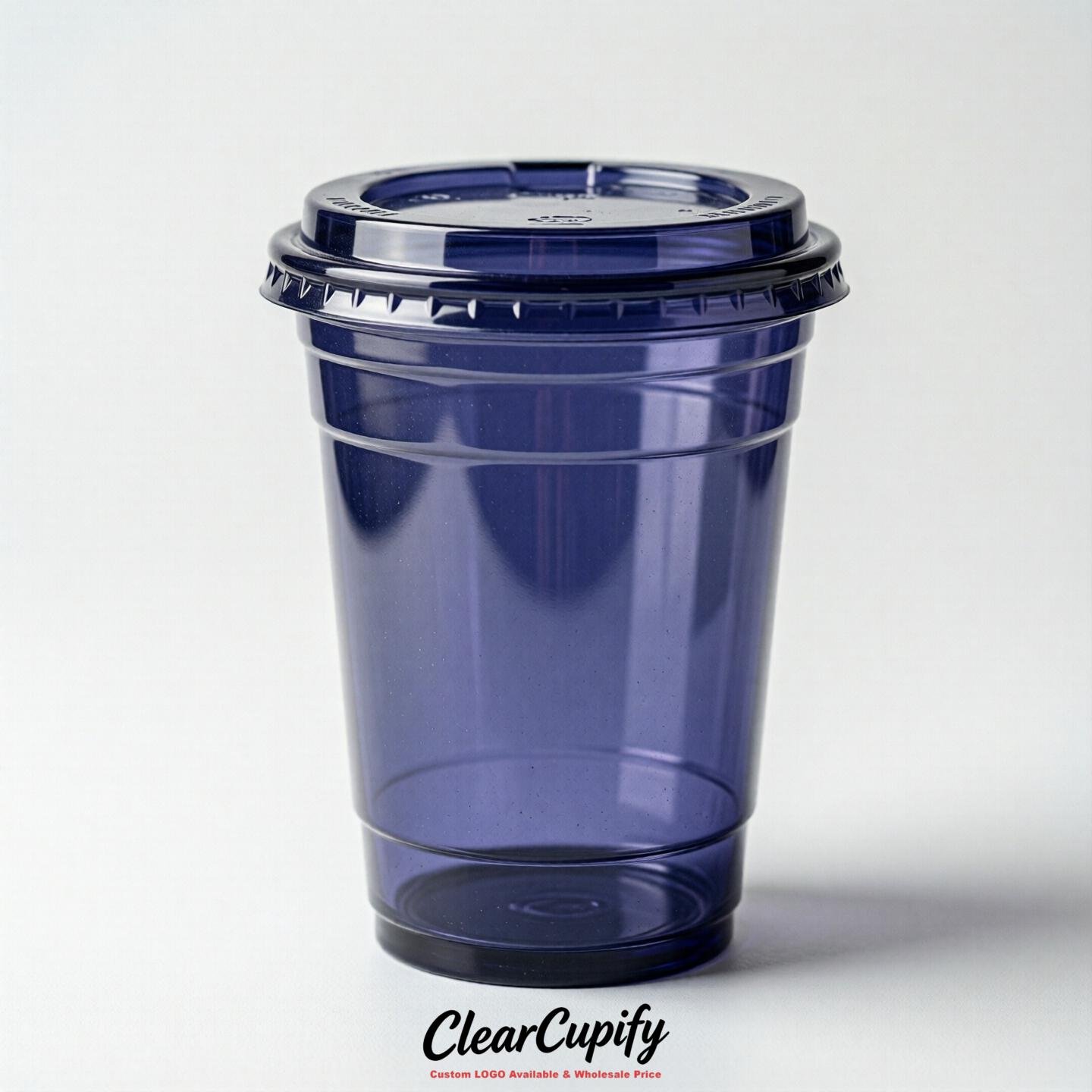Blank Translucent Indigo Clear Plastic Cups with Lids - Choice of PET/PP/PLA