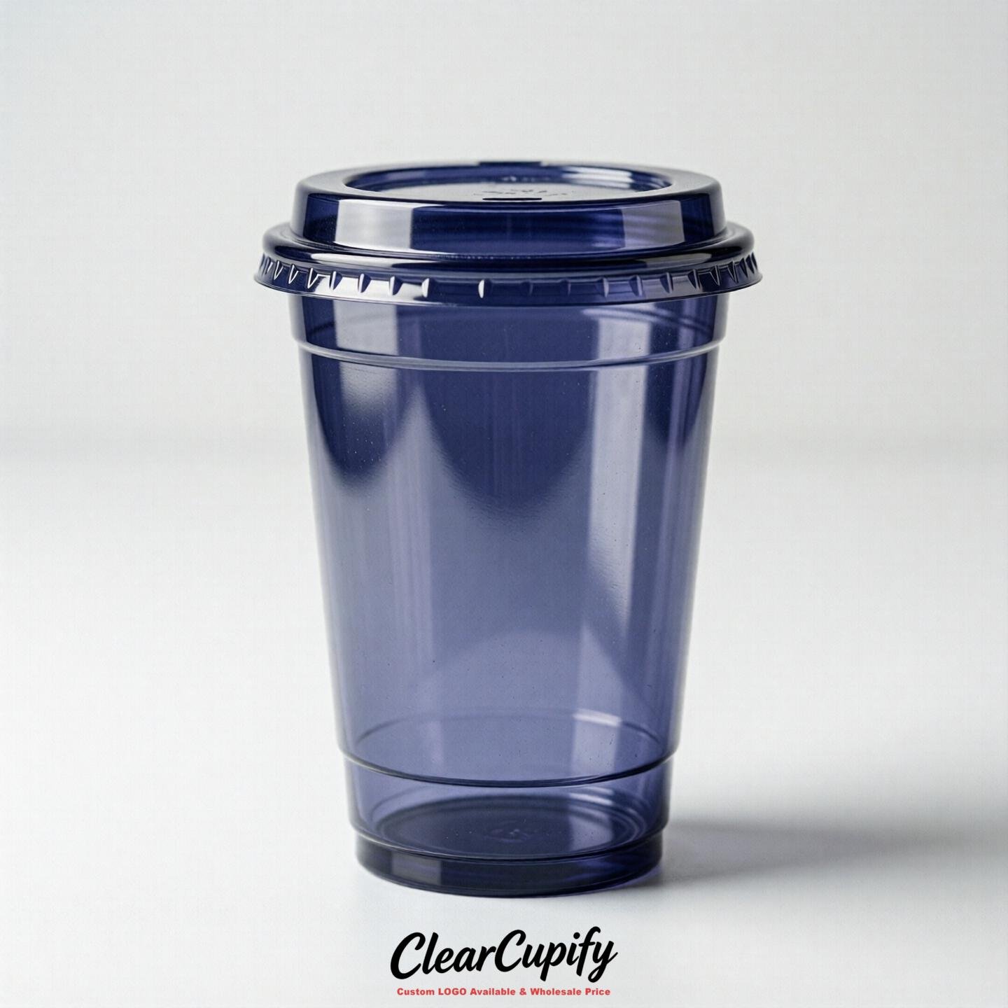 Blank Translucent Indigo Clear Plastic Cups with Lids - Choice of PET/PP/PLA