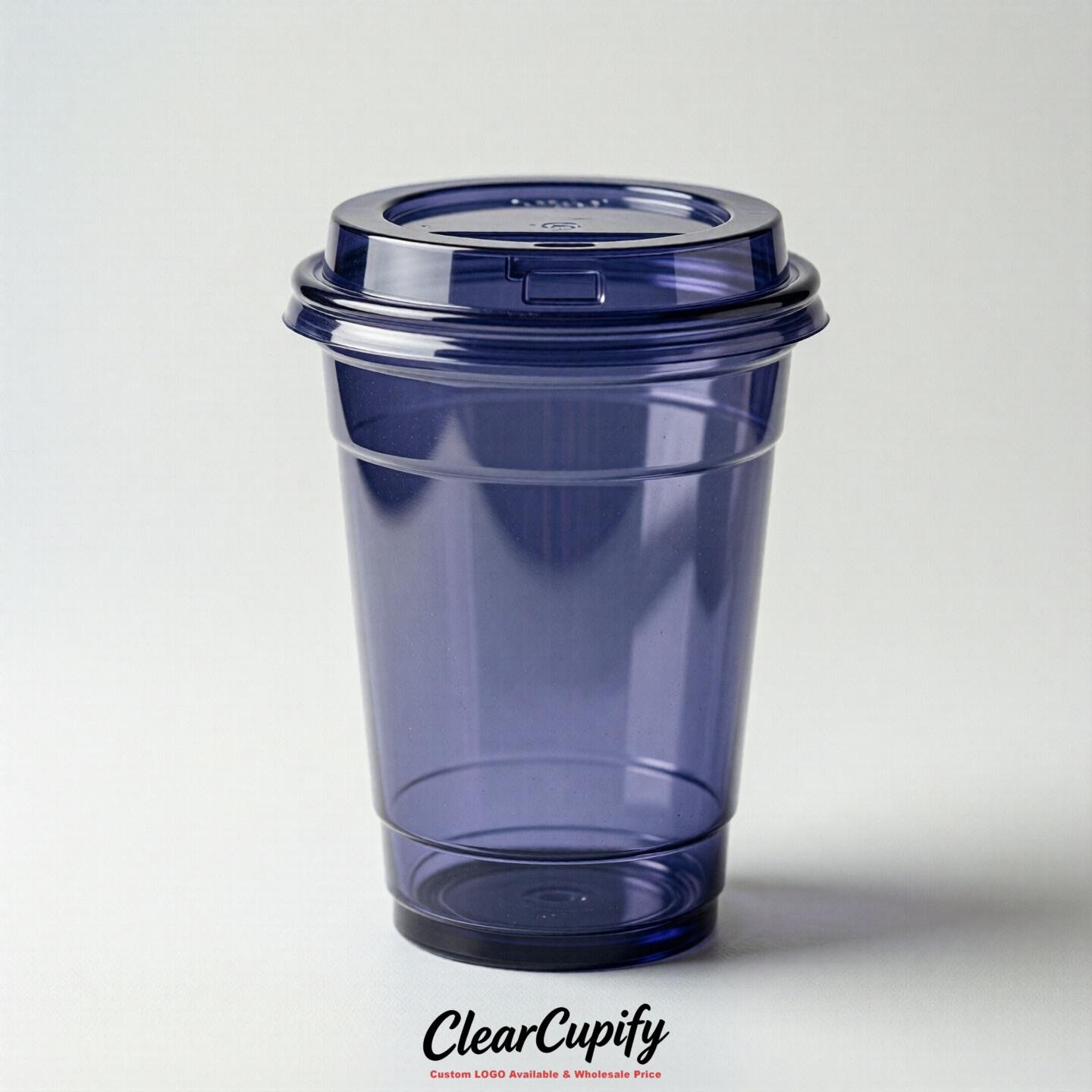 Blank Translucent Indigo Clear Plastic Cups with Lids - Choice of PET/PP/PLA