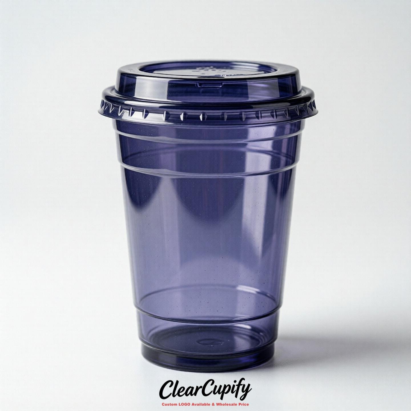 Blank Translucent Indigo Clear Plastic Cups with Lids - Choice of PET/PP/PLA