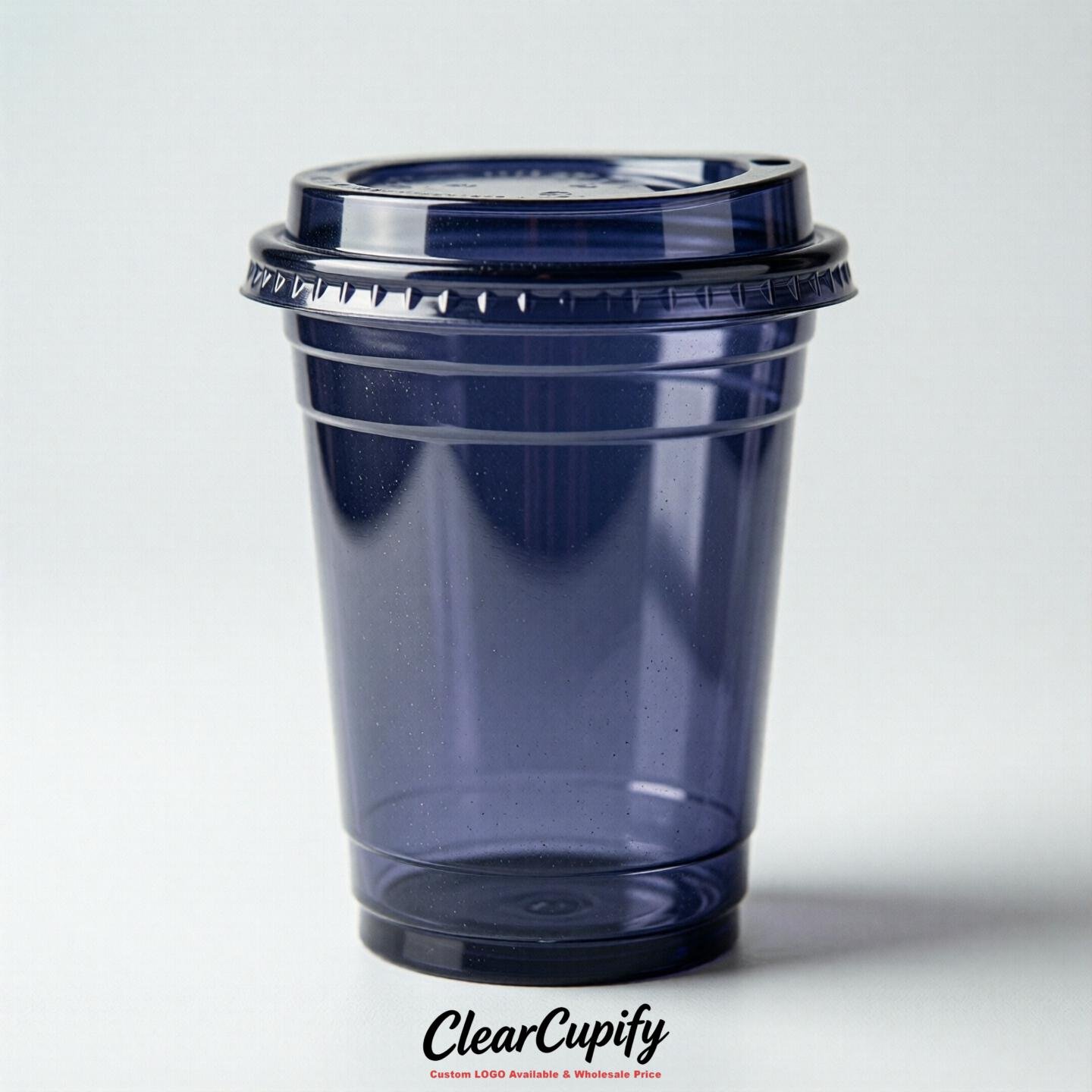 Blank Translucent Indigo Clear Plastic Cups with Lids - Choice of PET/PP/PLA