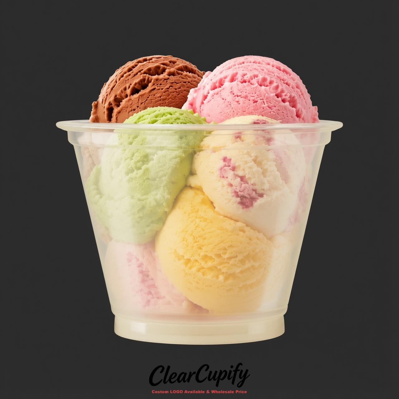 Ivory Clear Plastic Ice Cream Cups Wholesale with Custom Logo