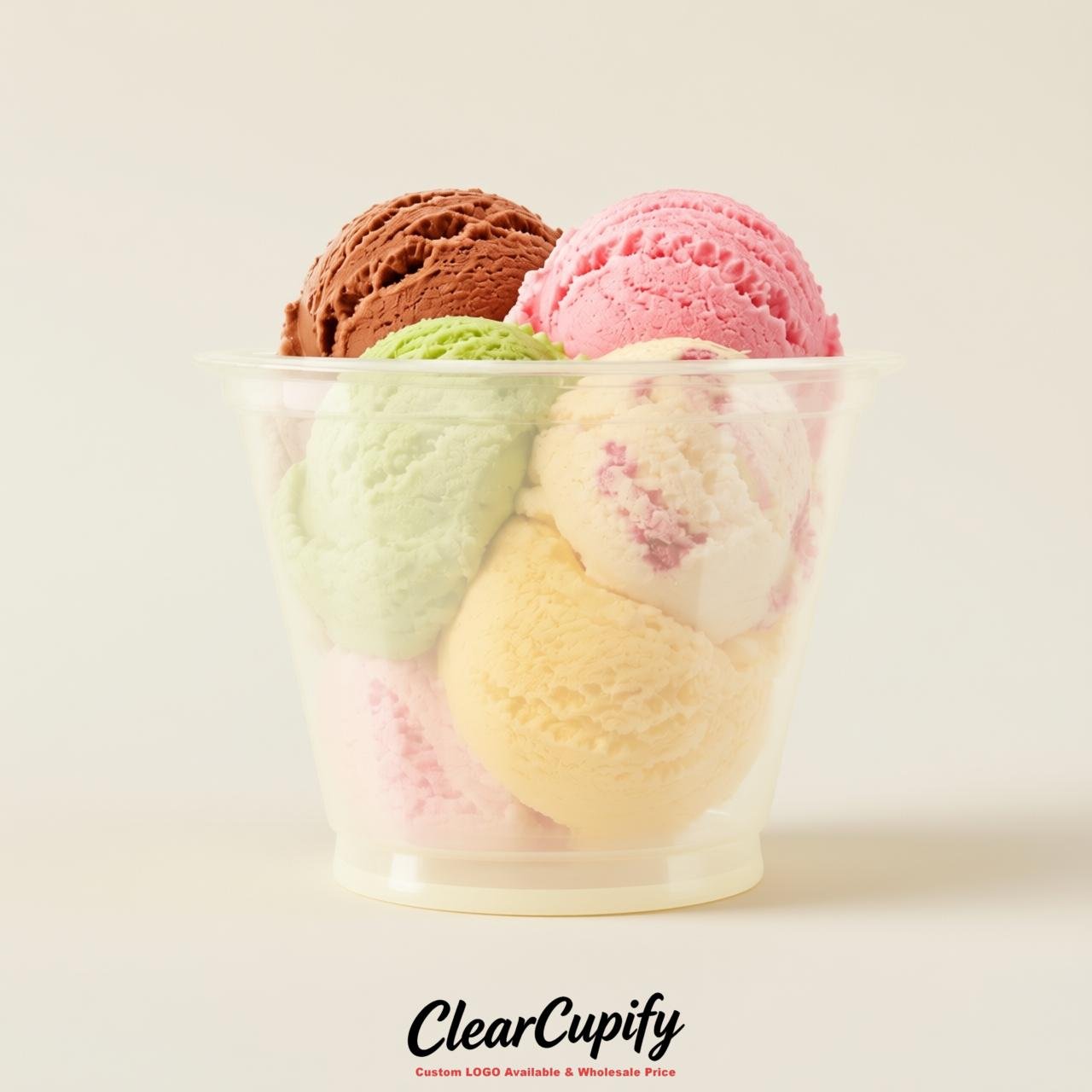 Ivory Clear Plastic Ice Cream Cups Wholesale with Custom Logo