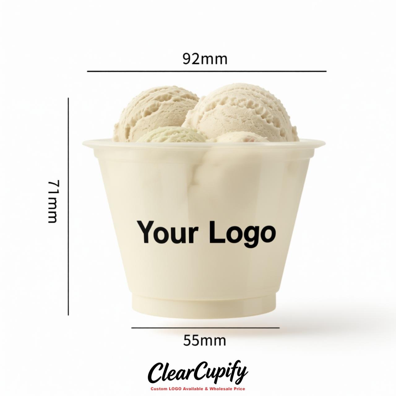 Ivory Clear Plastic Ice Cream Cups Wholesale with Custom Logo