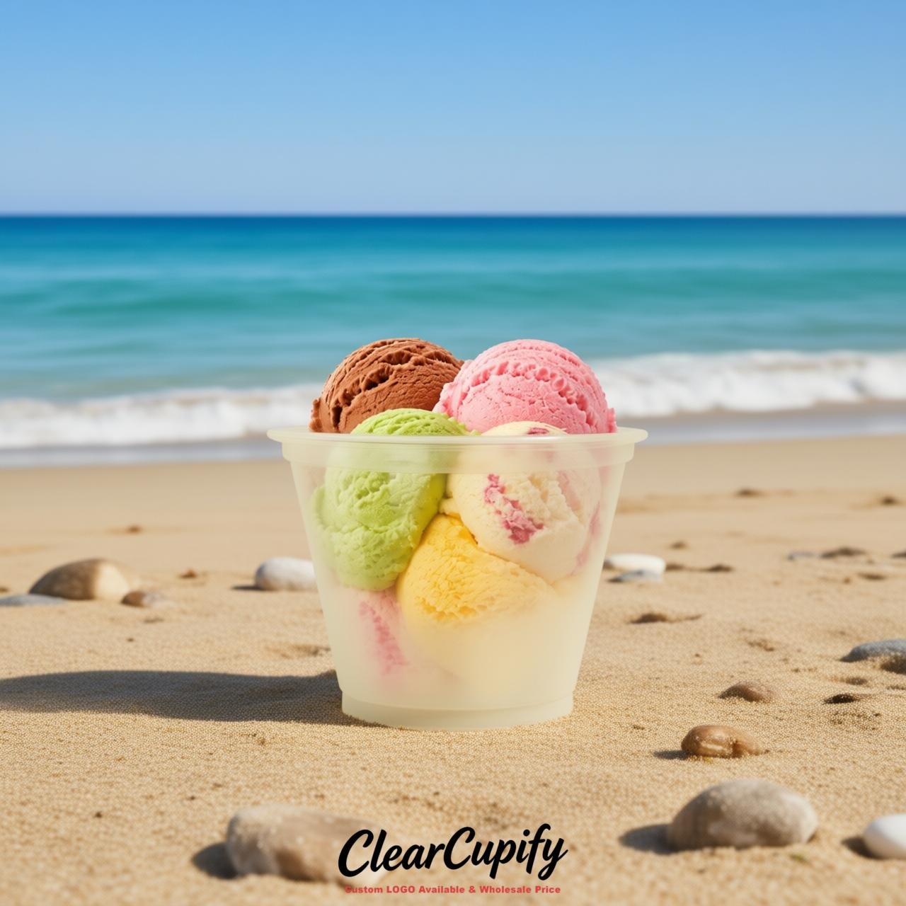 Ivory Clear Plastic Ice Cream Cups Wholesale with Custom Logo Ivory Clear Plastic Ice Cream Cups Wholesale with Custom Logo