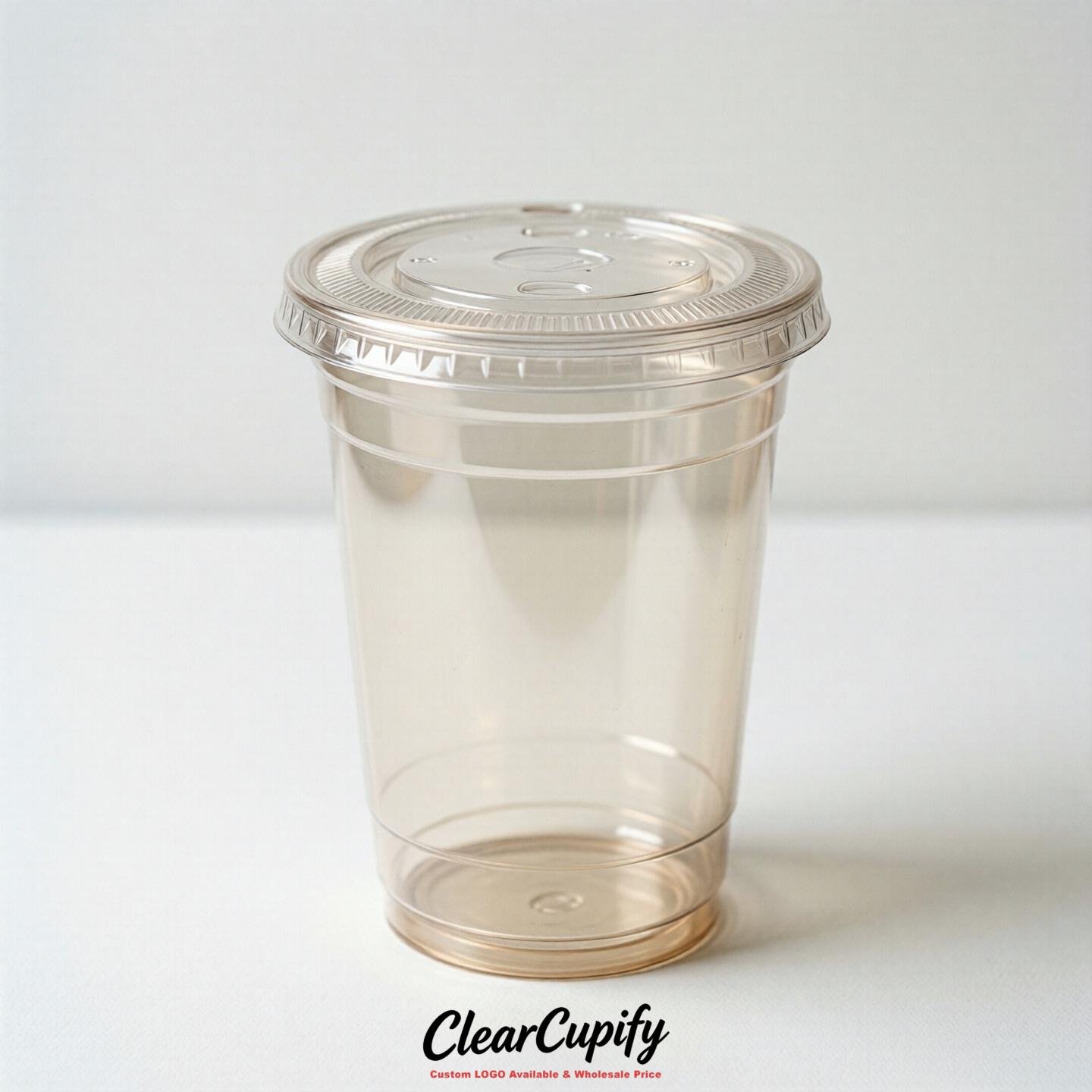 Blank Translucent Ivory Clear Plastic Cups with Lids - Choice of PET/PP/PLA