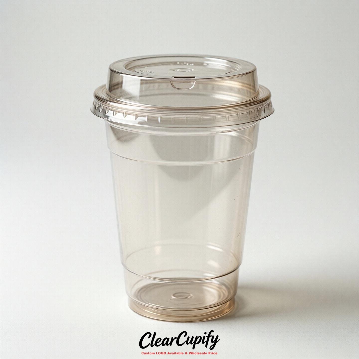 Blank Translucent Ivory Clear Plastic Cups with Lids - Choice of PET/PP/PLA