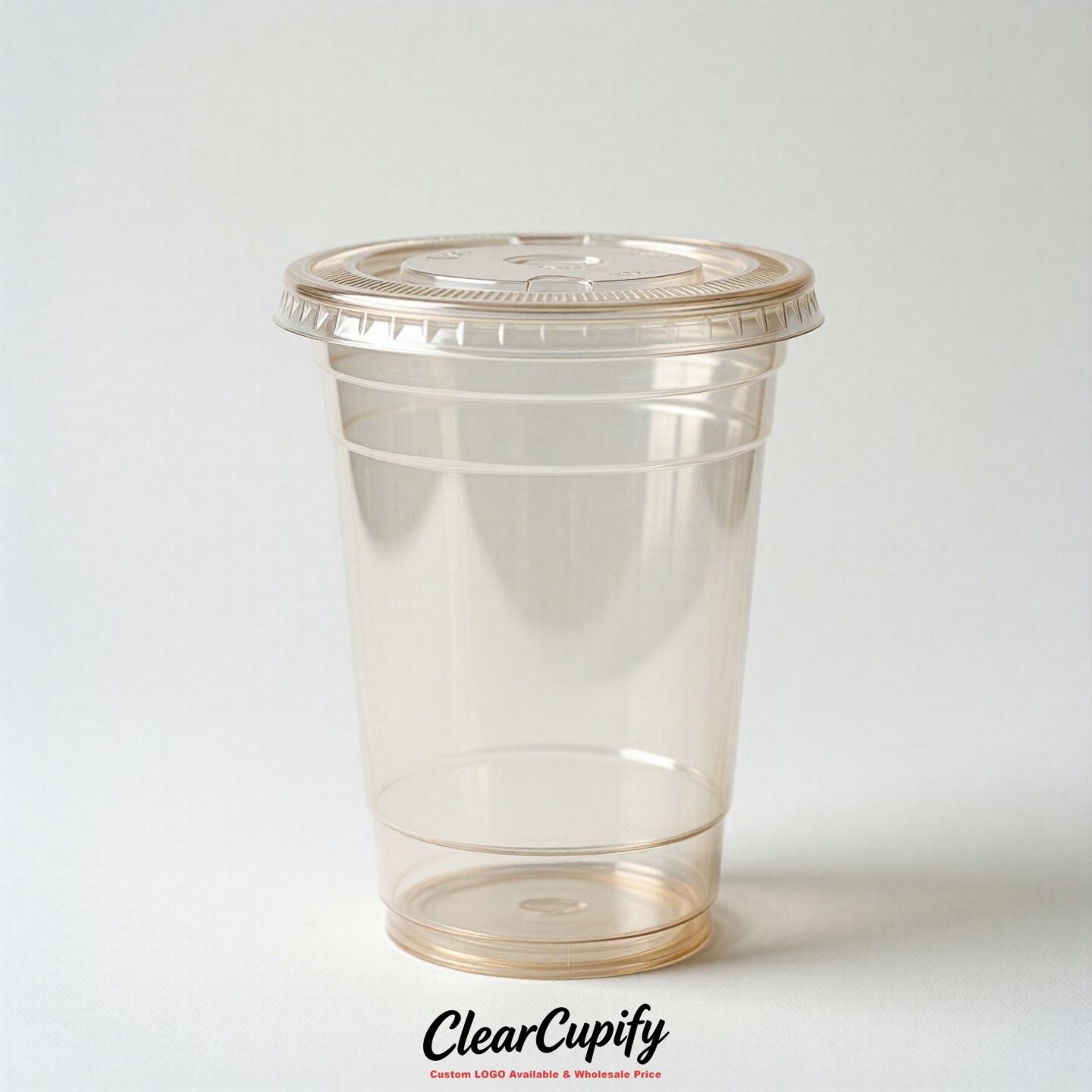 Blank Translucent Ivory Clear Plastic Cups with Lids - Choice of PET/PP/PLA