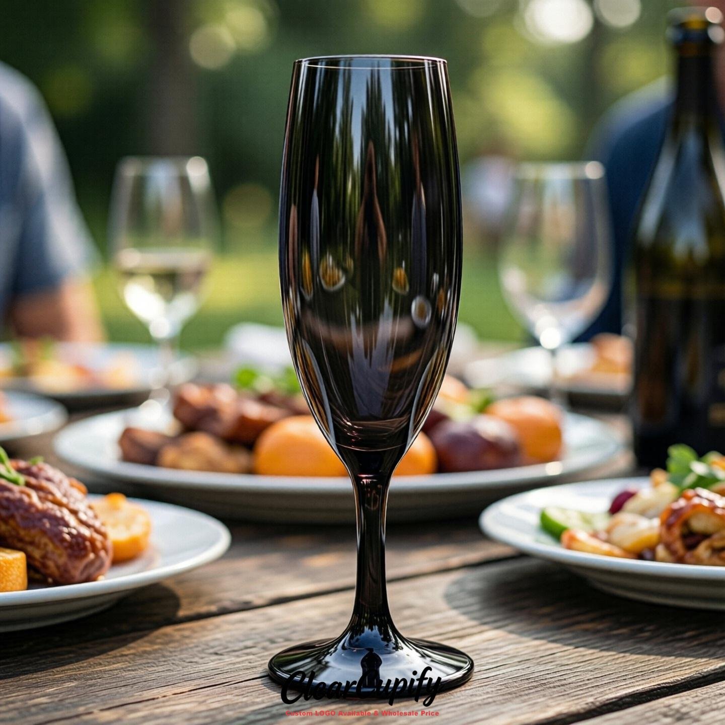 Jet Black Clear Champagne Flutes - Wholesale 5oz/6oz/7oz Acrylic Champagne Glasses
