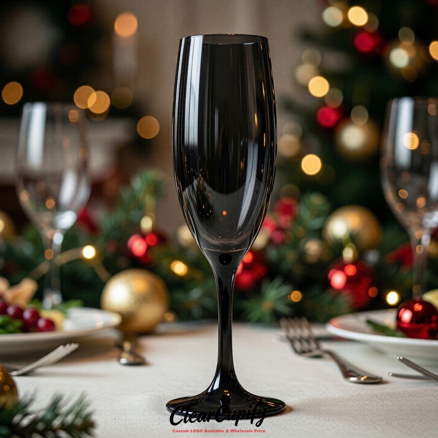Jet Black Clear Champagne Flutes - Wholesale 5oz/6oz/7oz Acrylic Champagne Glasses