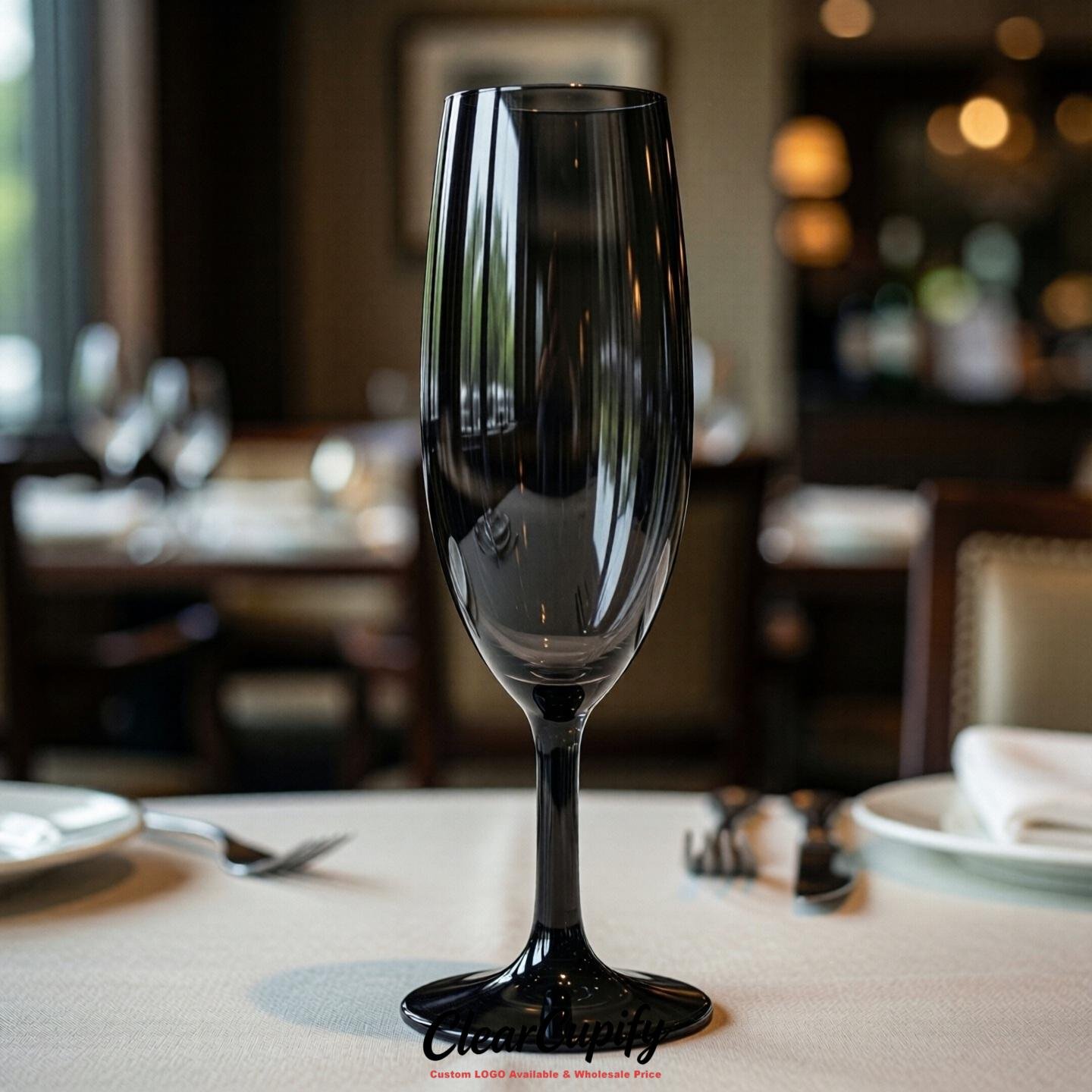Jet Black Clear Champagne Flutes - Wholesale 5oz/6oz/7oz Acrylic Champagne Glasses
