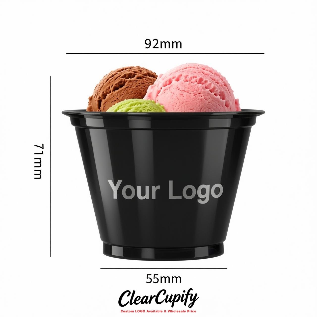 Black Clear Plastic Ice Cream Cups Wholesale with Custom Logo