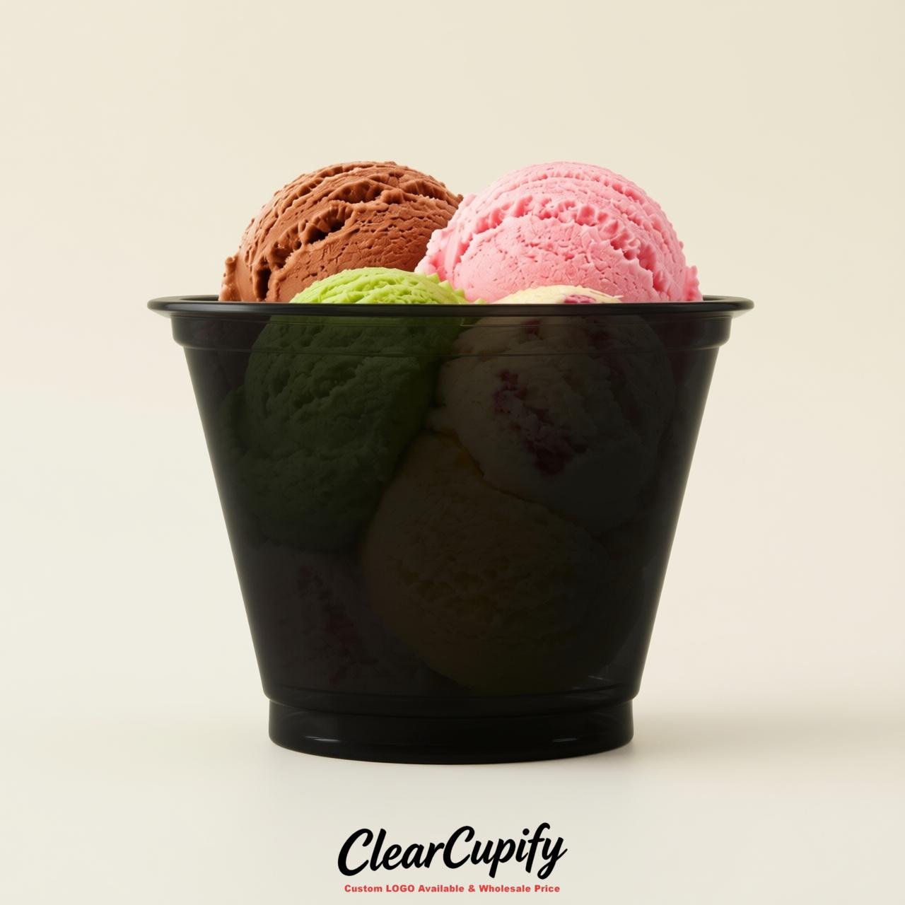 Jet Black Clear Plastic Ice Cream Cups Wholesale with Custom Logo