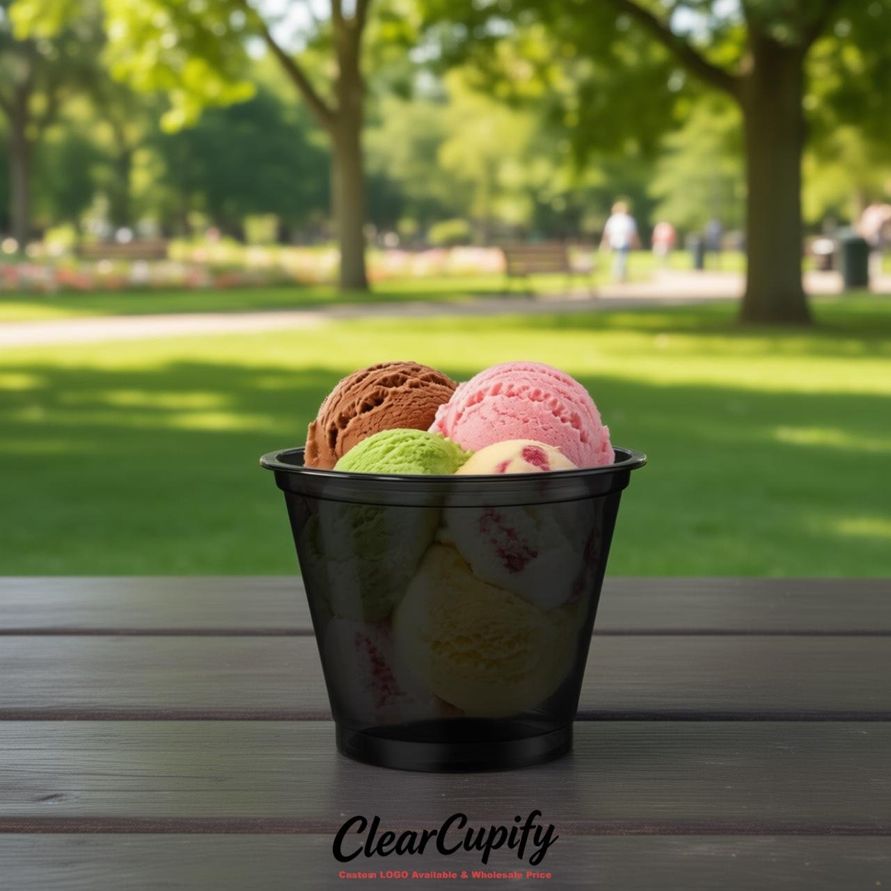 Jet Black Clear Plastic Ice Cream Cups Wholesale with Custom Logo