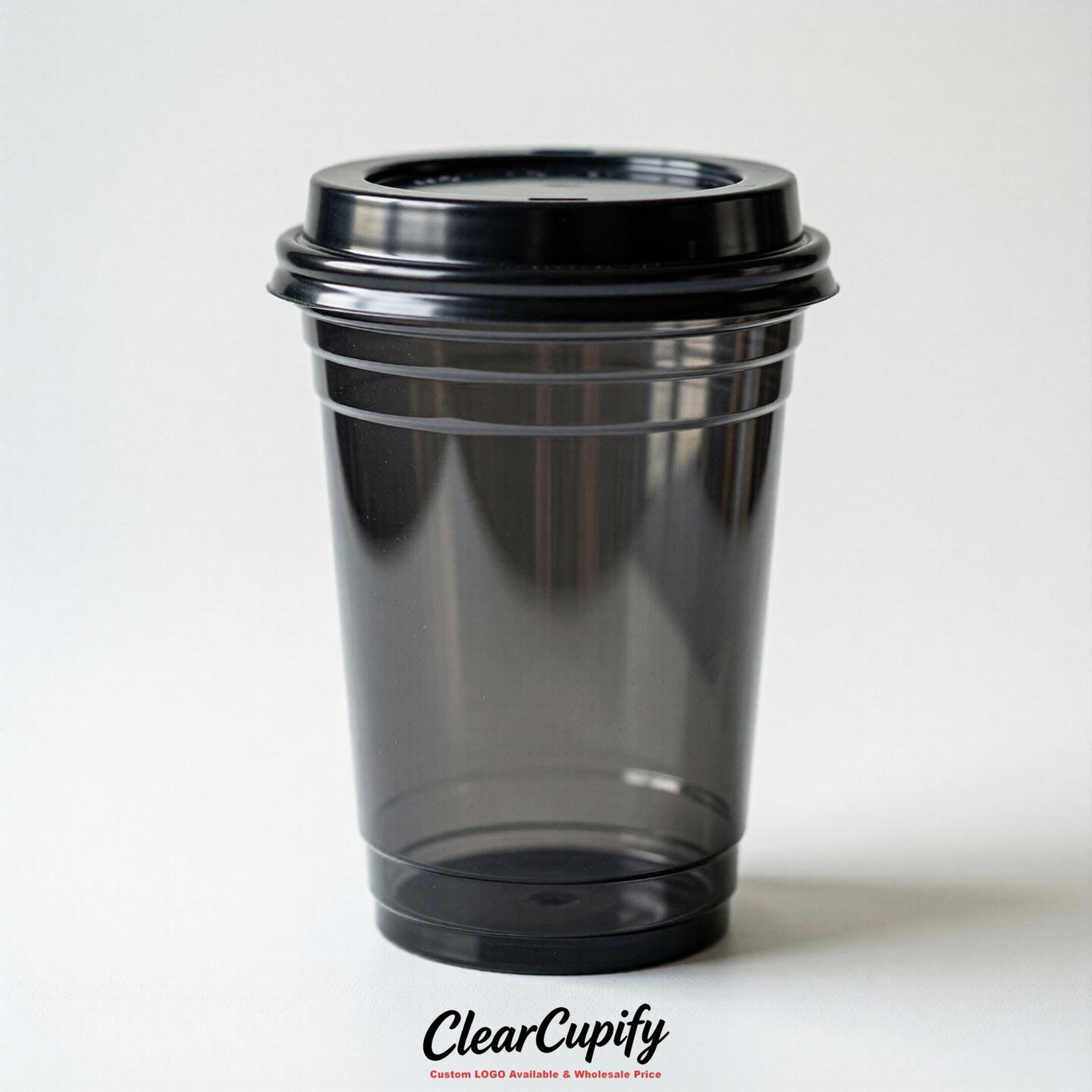 Blank Translucent Jet Black Clear Plastic Cups with Lids - Choice of PET/PP/PLA