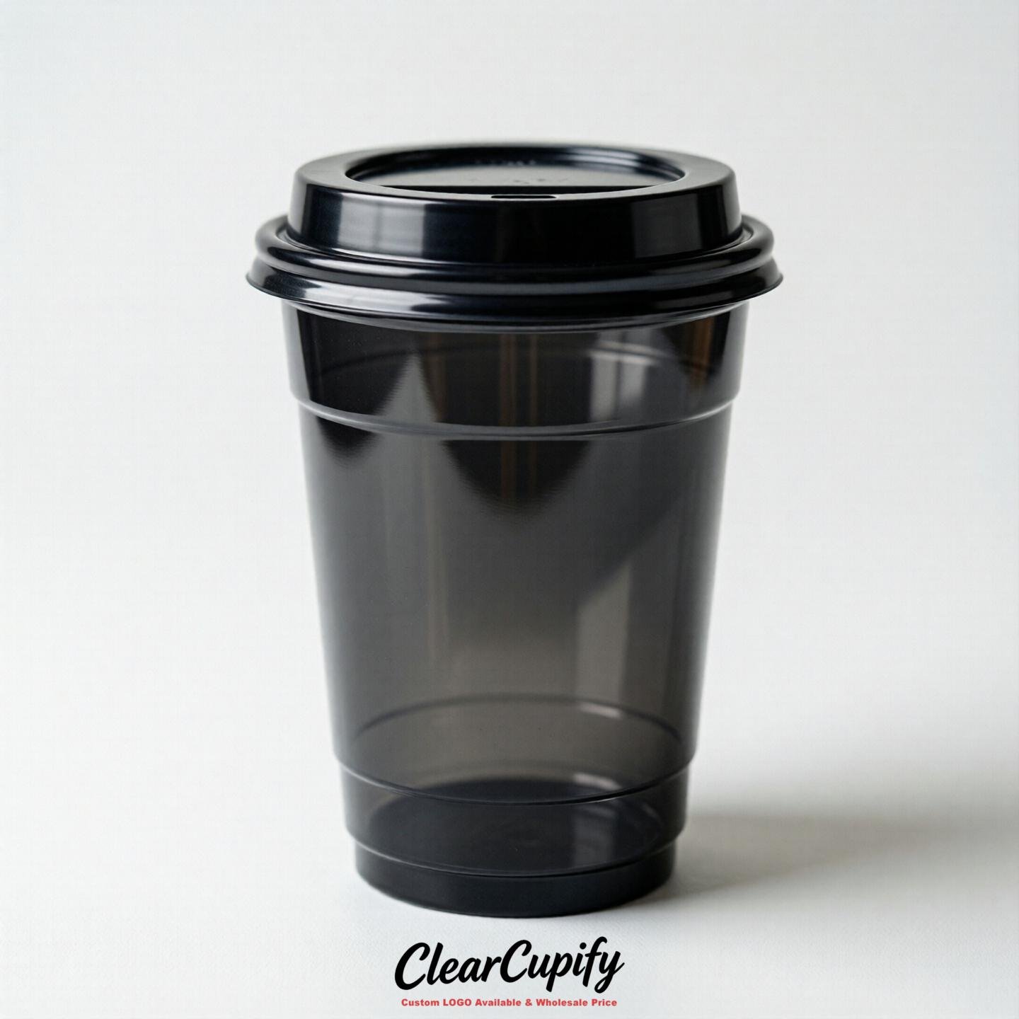 Blank Translucent Jet Black Clear Plastic Cups with Lids - Choice of PET/PP/PLA