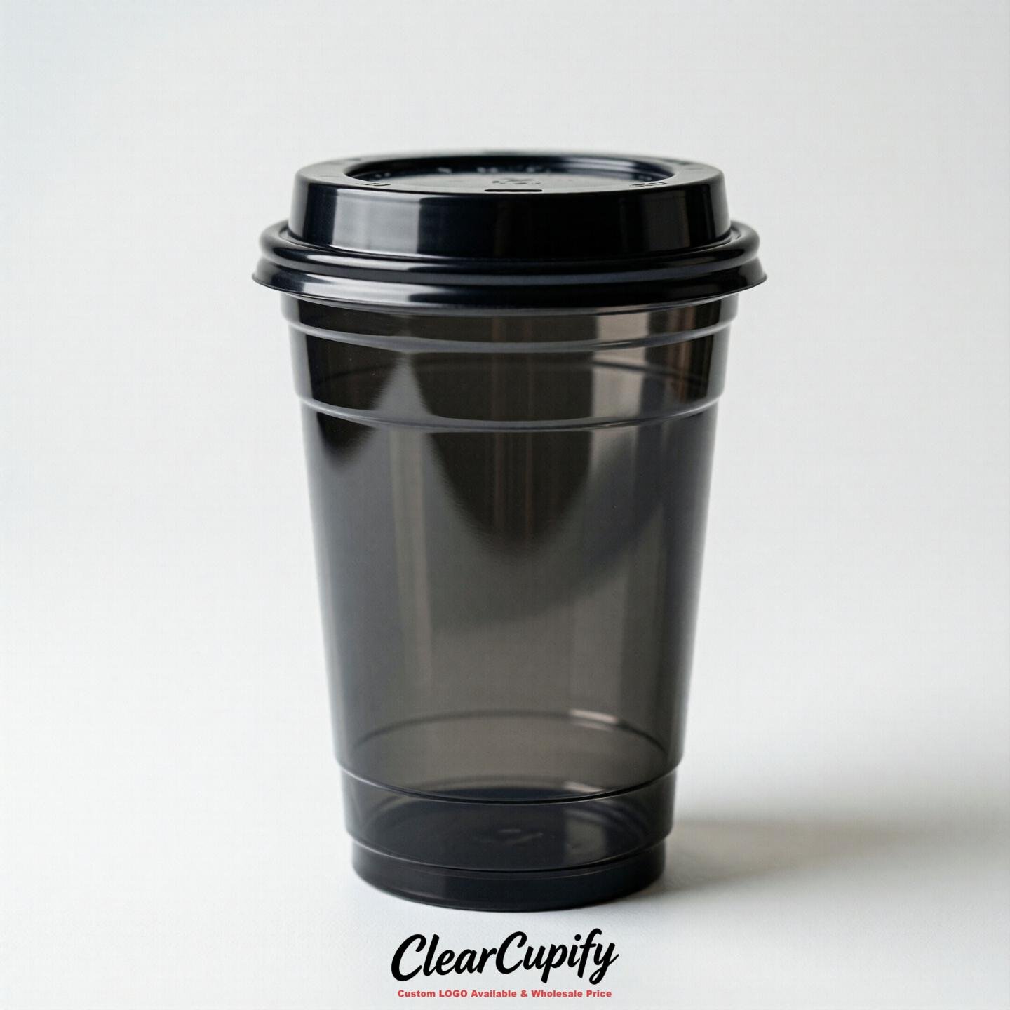 Blank Translucent Jet Black Clear Plastic Cups with Lids - Choice of PET/PP/PLA