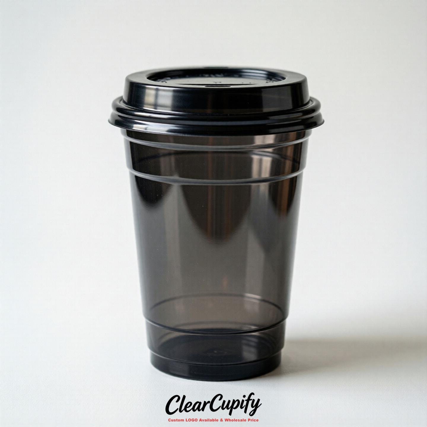 Blank Translucent Jet Black Clear Plastic Cups with Lids - Choice of PET/PP/PLA