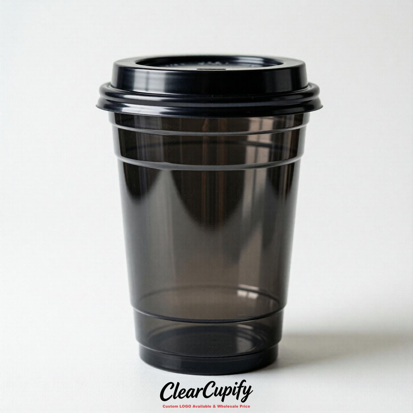 Blank Translucent Jet Black Clear Plastic Cups with Lids - Choice of PET/PP/PLA
