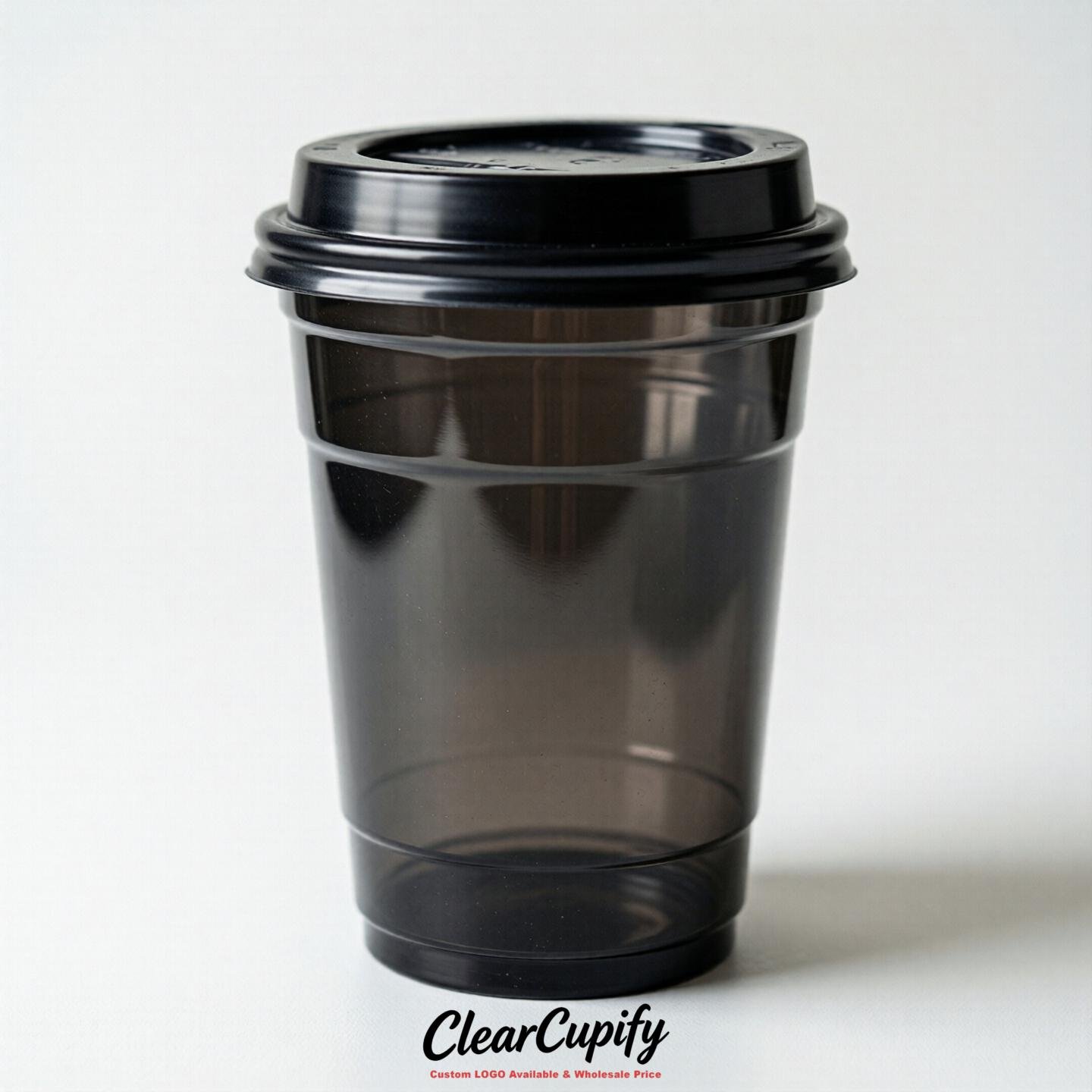 Blank Translucent Jet Black Clear Plastic Cups with Lids - Choice of PET/PP/PLA