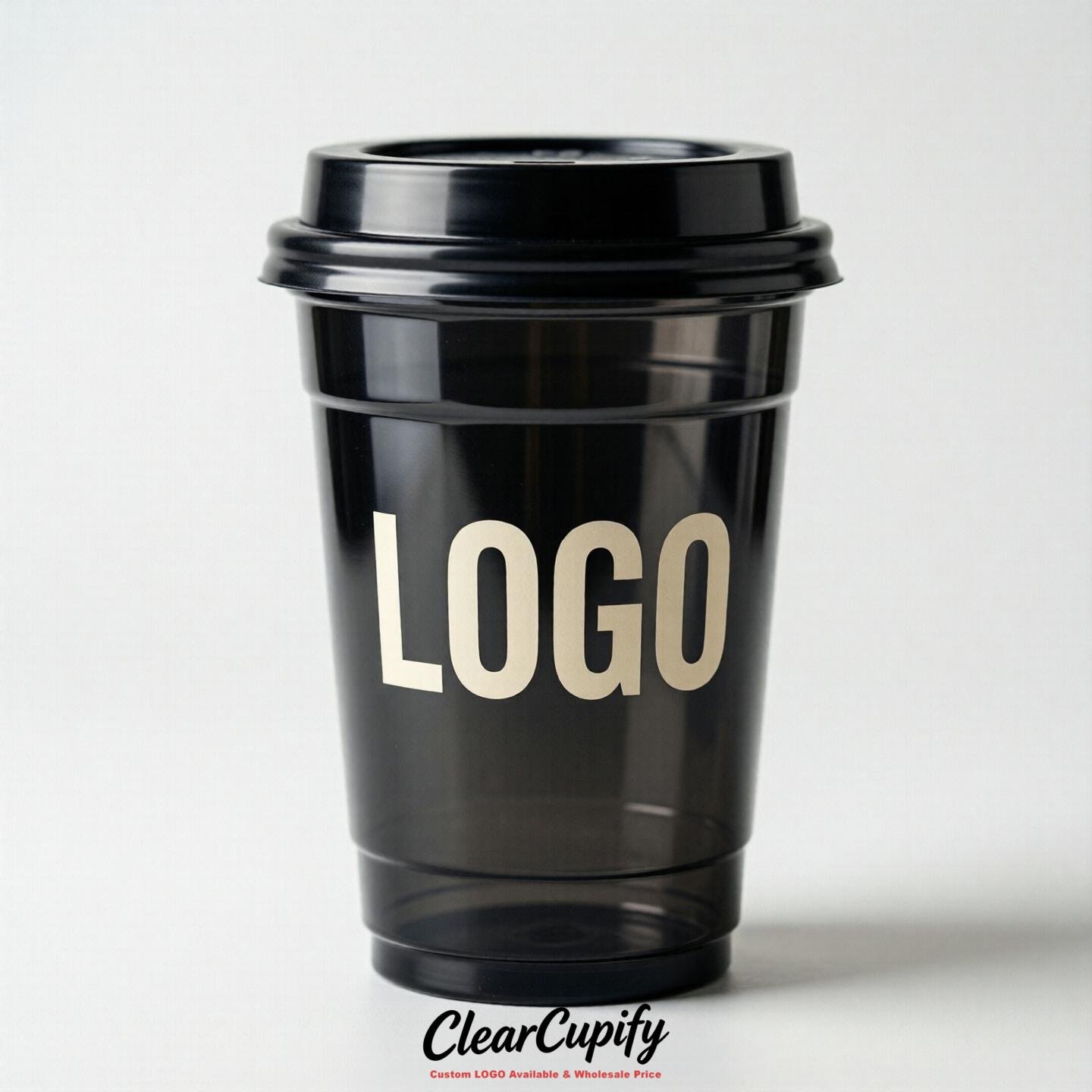 Jet Black Clear Plastic Cups with Custom Logo 12oz / 16oz / 20oz / 24oz / 32oz