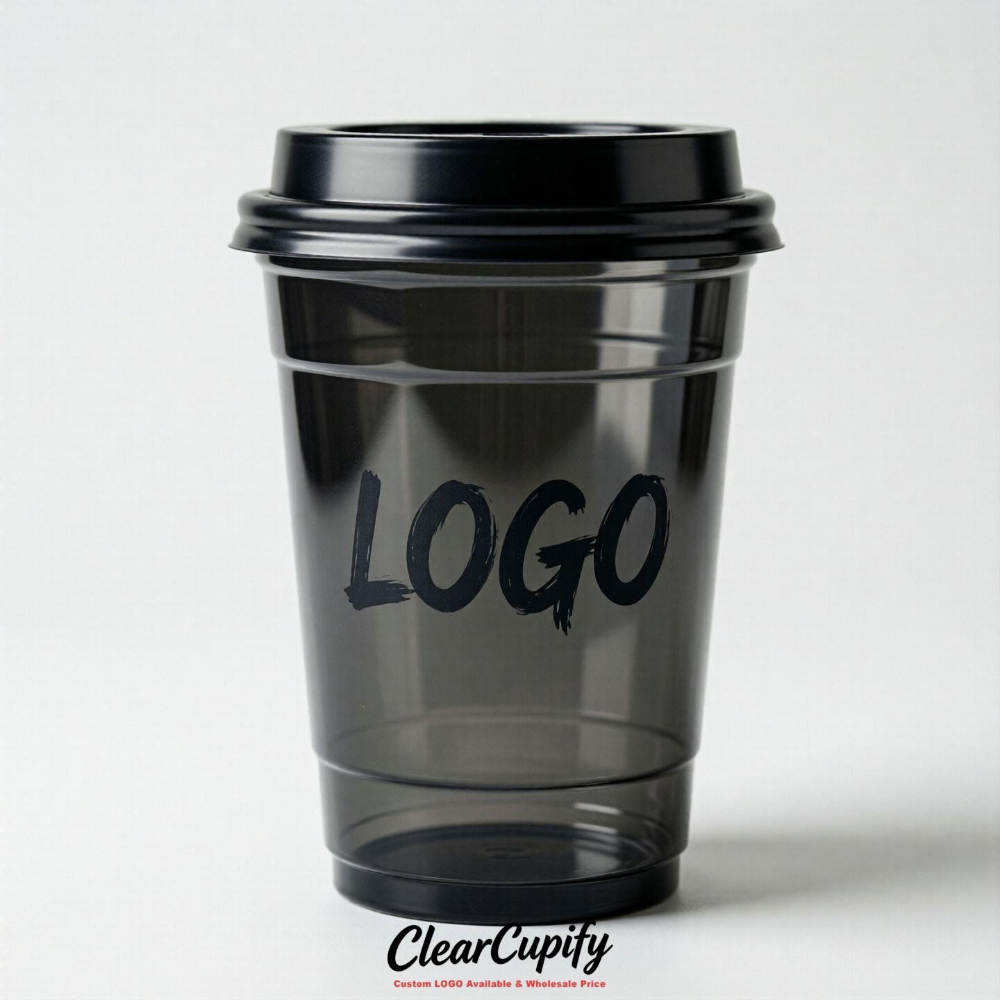 Jet Black Clear Plastic Cups with Custom Logo 12oz / 16oz / 20oz / 24oz / 32oz