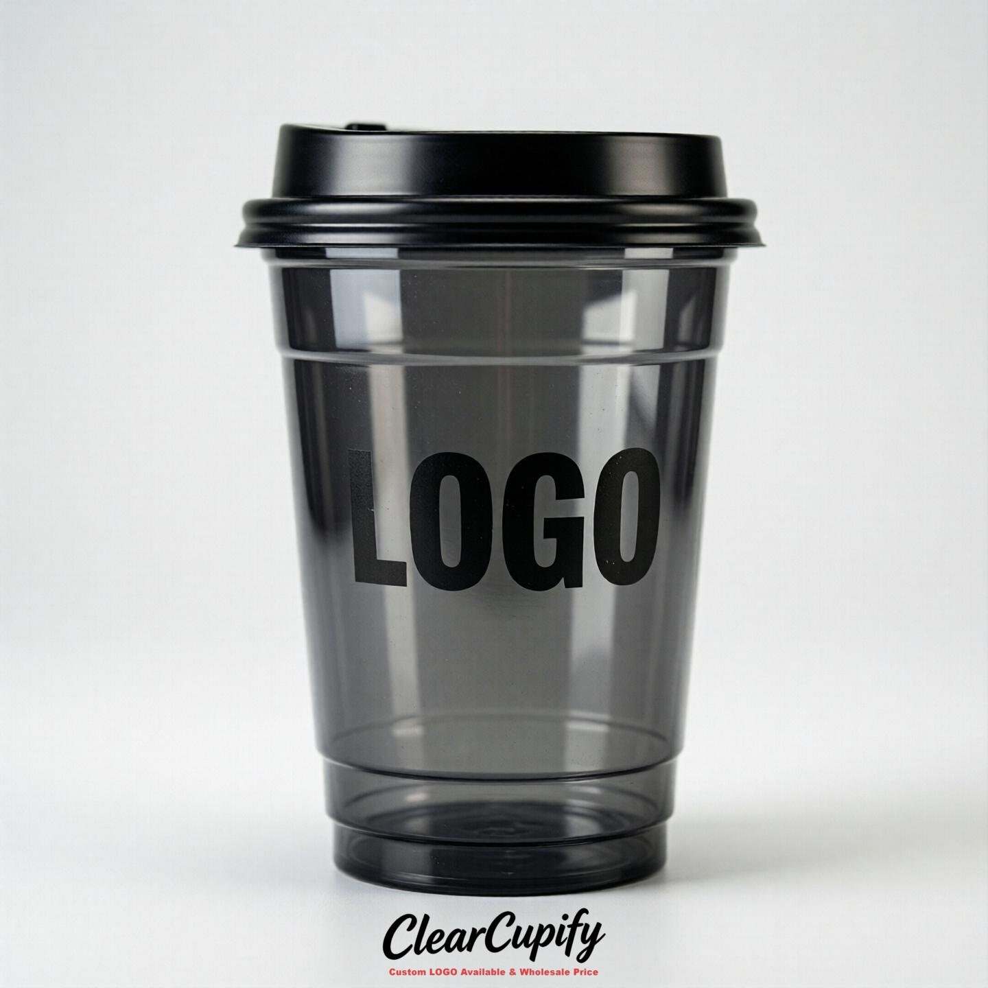 Jet Black Clear Plastic Cups with Custom Logo 12oz / 16oz / 20oz / 24oz / 32oz