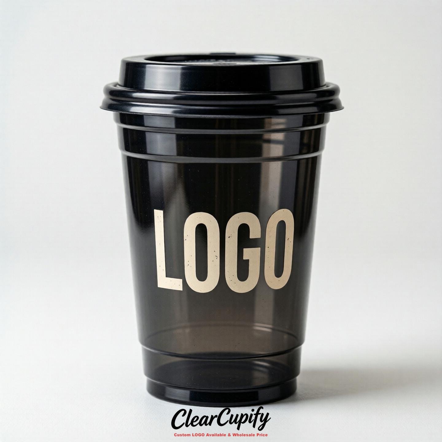 Jet Black Clear Plastic Cups with Custom Logo 12oz / 16oz / 20oz / 24oz / 32oz
