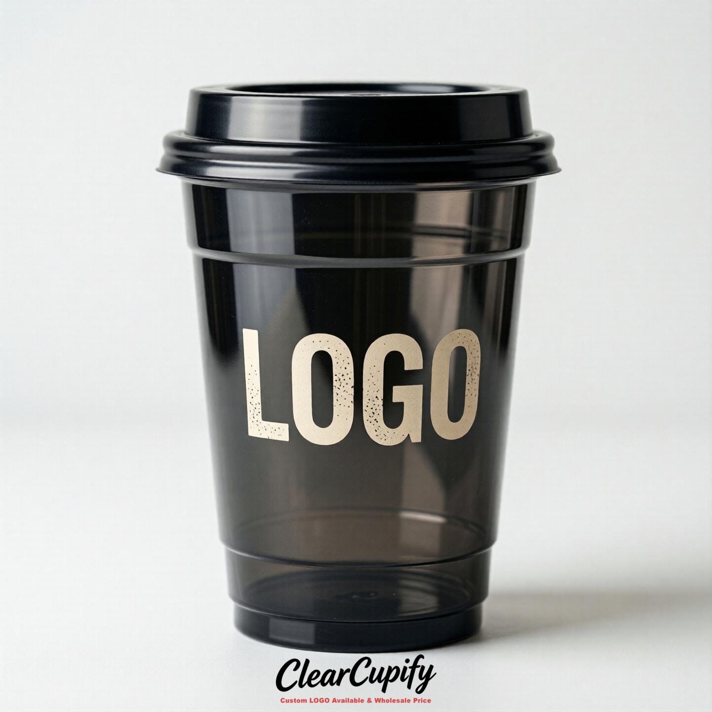 Jet Black Clear Plastic Cups with Custom Logo 12oz / 16oz / 20oz / 24oz / 32oz