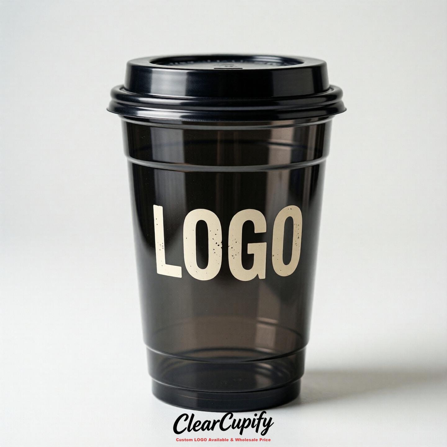 Jet Black Clear Plastic Cups with Custom Logo 12oz / 16oz / 20oz / 24oz / 32oz